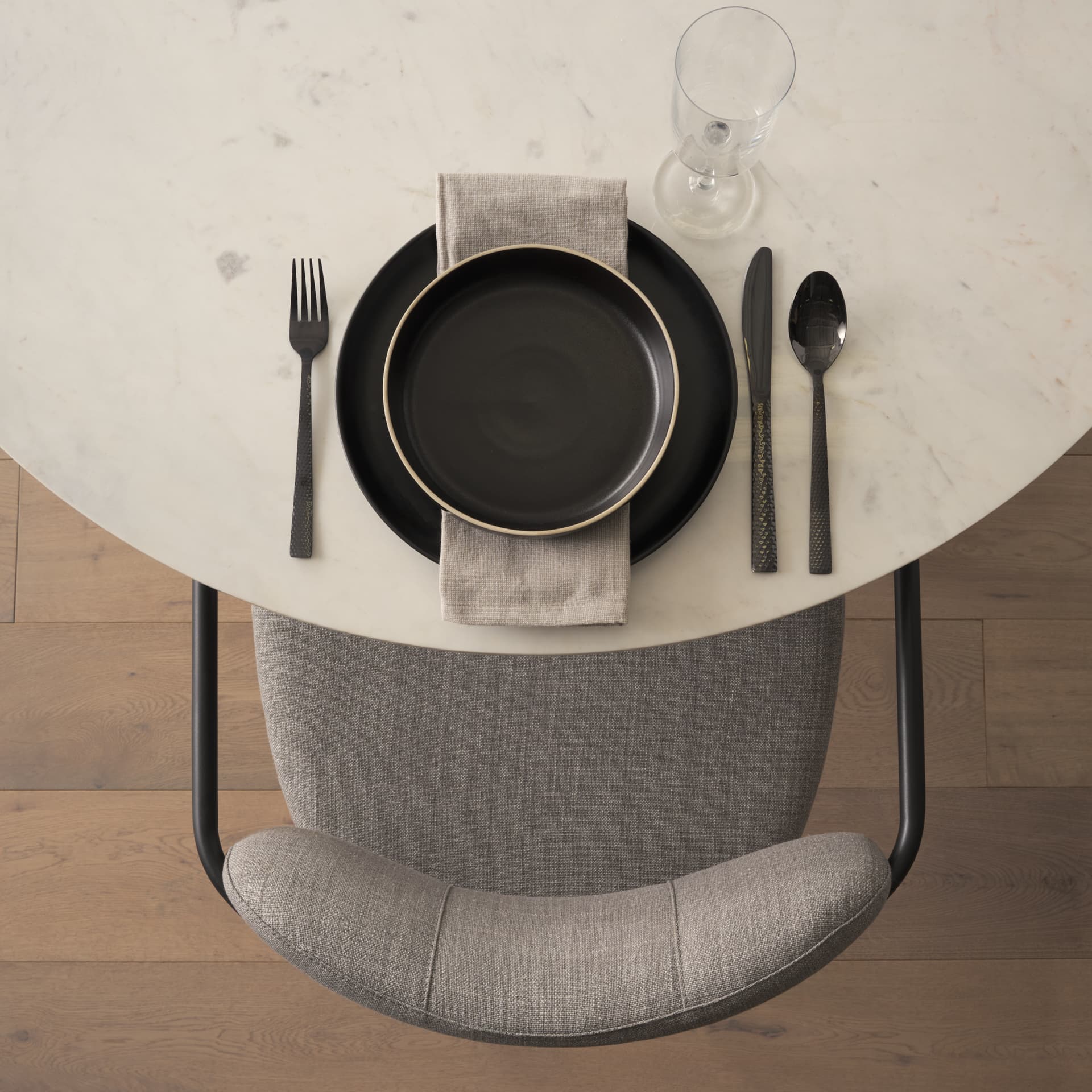 Parker Curved Back Dining Arm Chair | Gray Fabric w/ Black Metal — product photograph