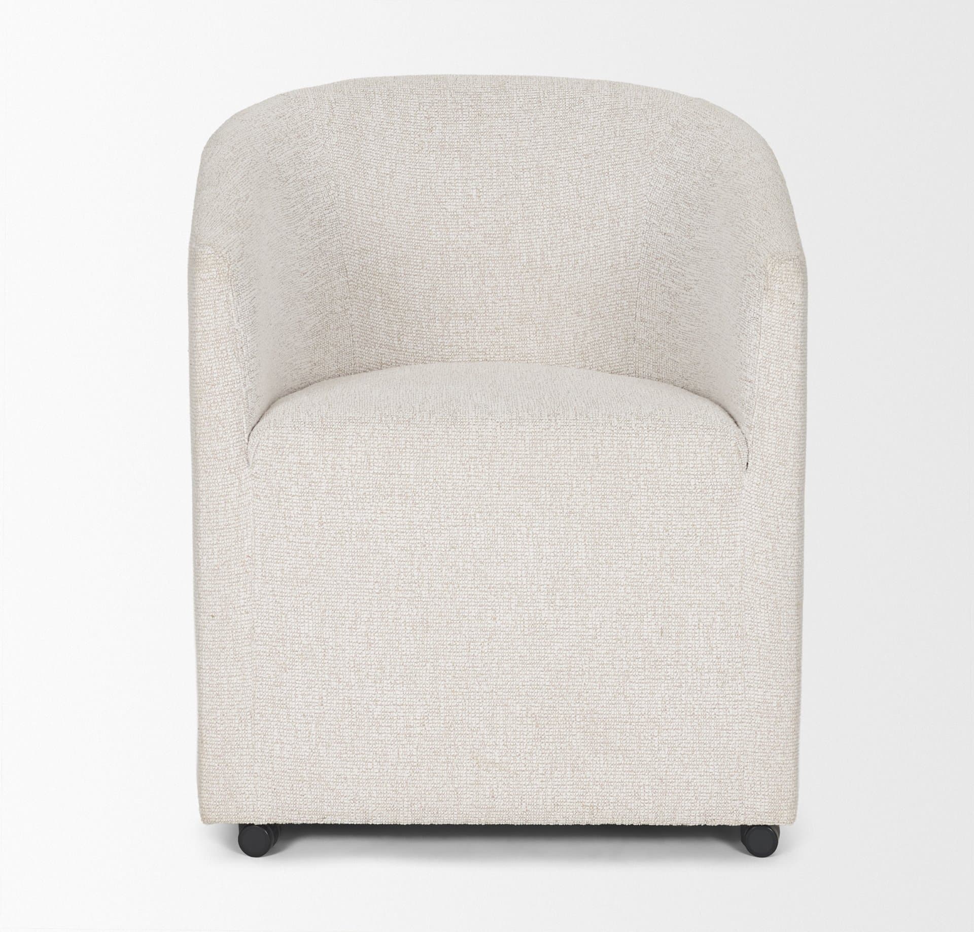 Sondra Barrel Back Dining Arm Chair | Cream Fabric w/ Wood — product photograph
