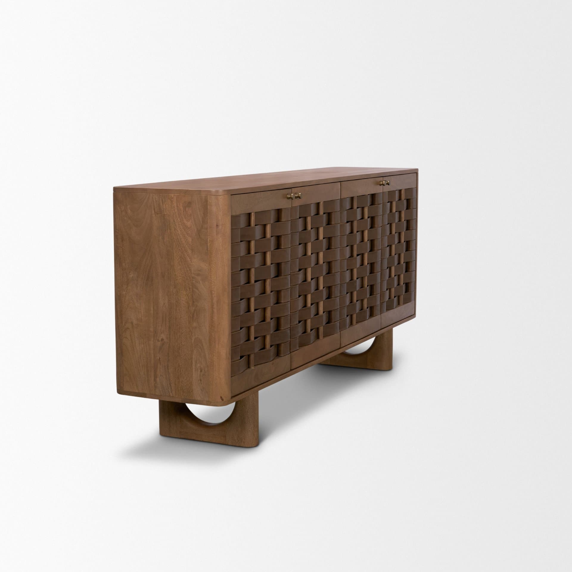 Wexlan Solid Wood w/ Leather Weave 4 Door Closed Sideboard — product photograph