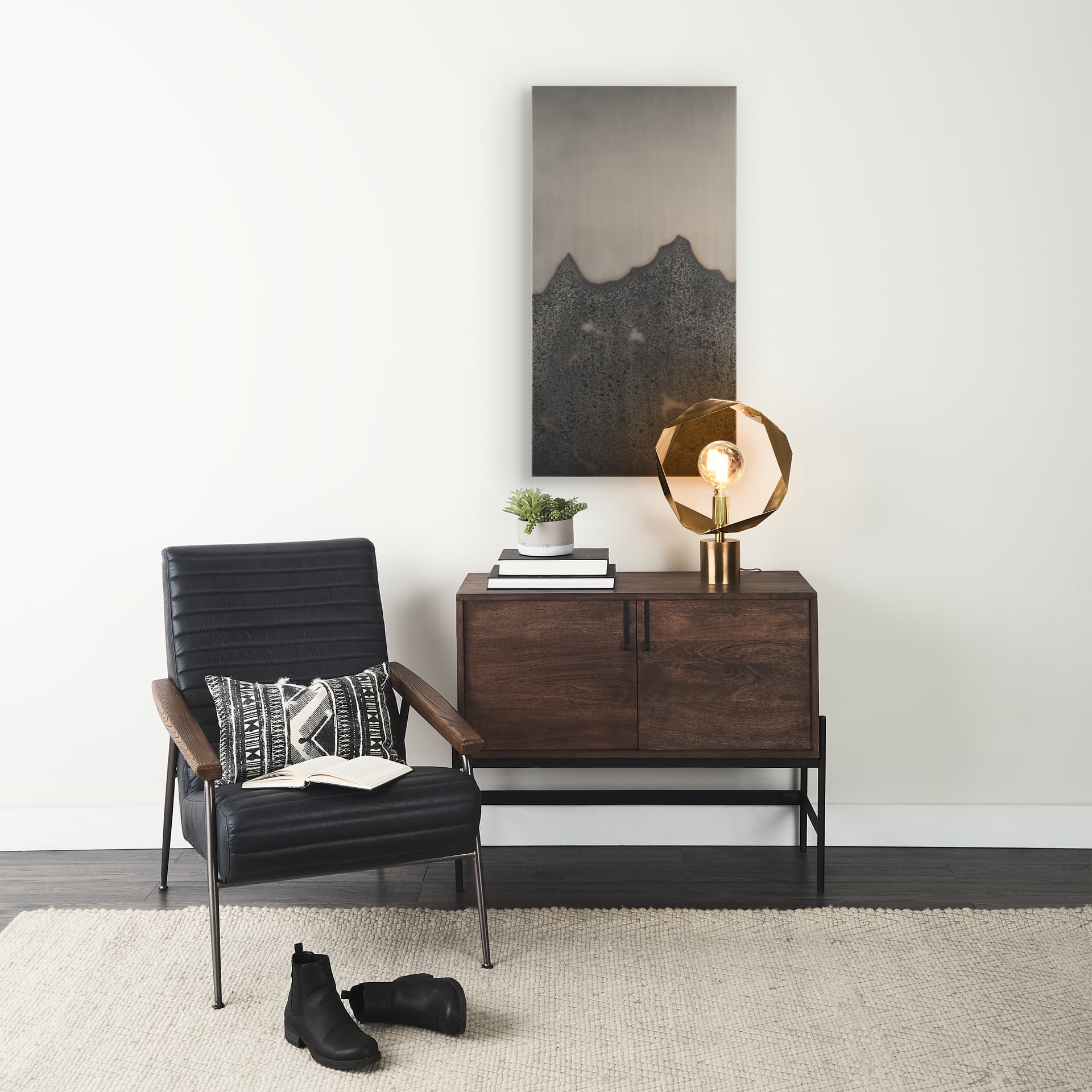 Raum Painted Monochrome w/ Acid Wash Metal Wall Art — in a styled room