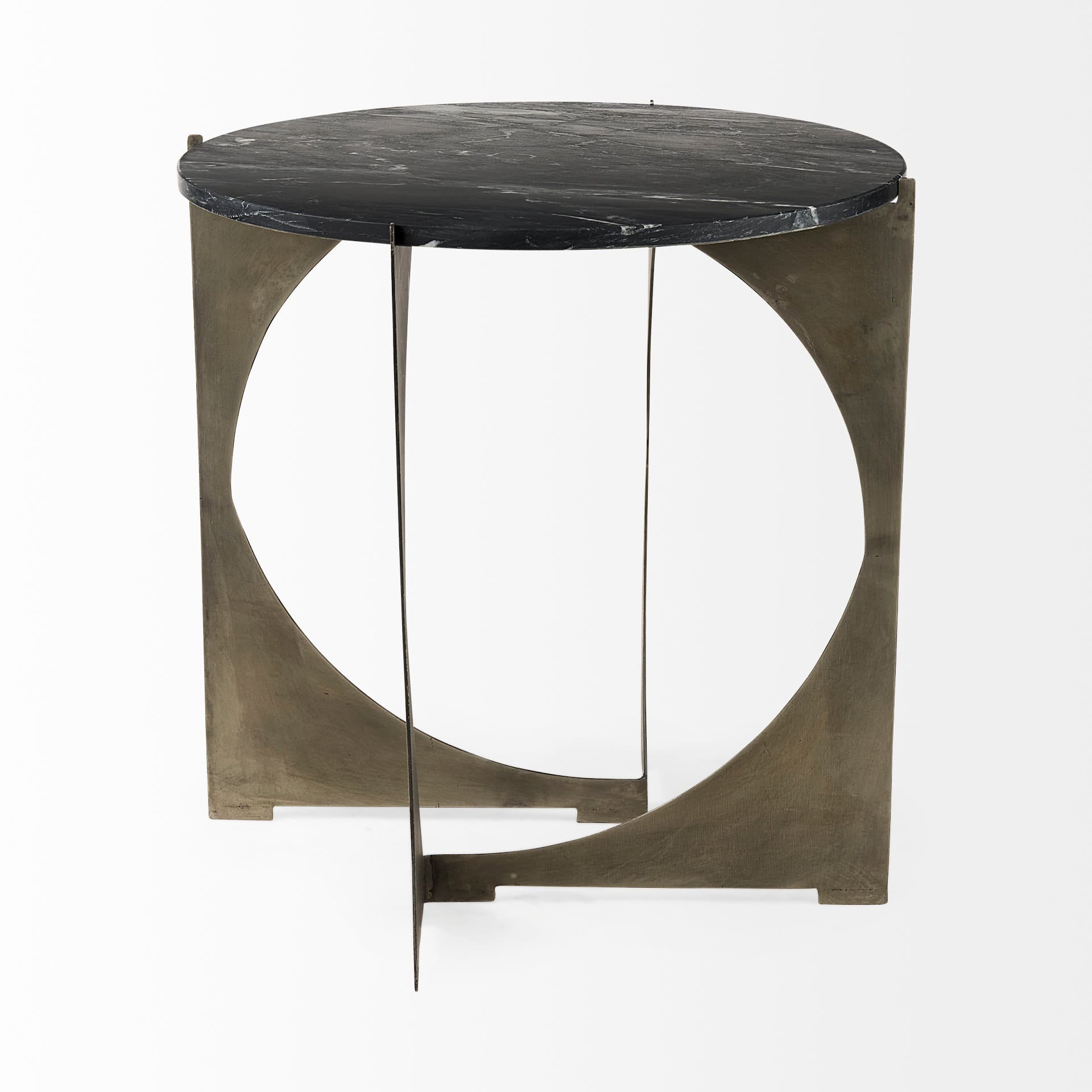 Reinhold II 21L x 21W x 21H Black Marble Top Iron Side Table — product photograph