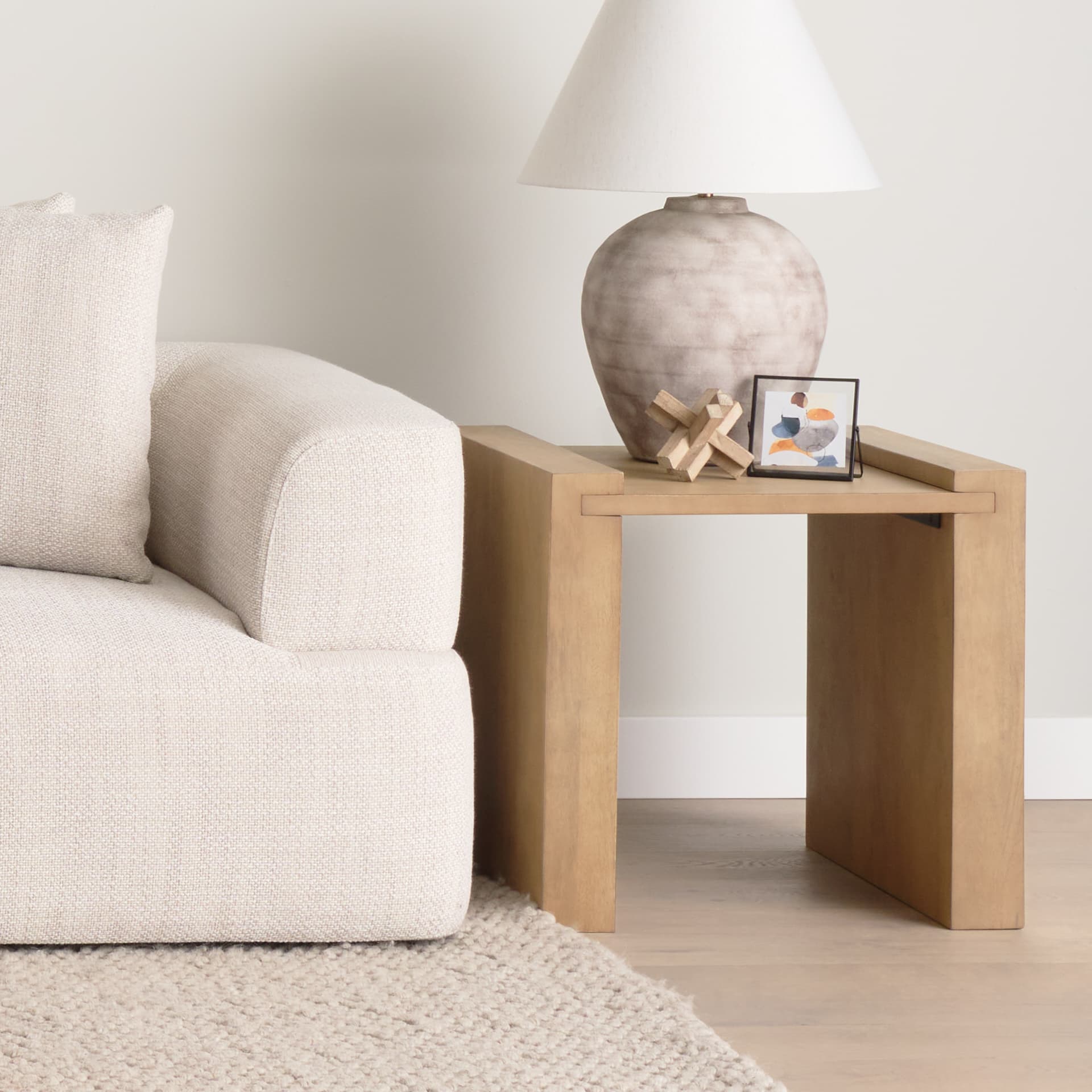 Athelia Light Wood Accent Table — in a styled room