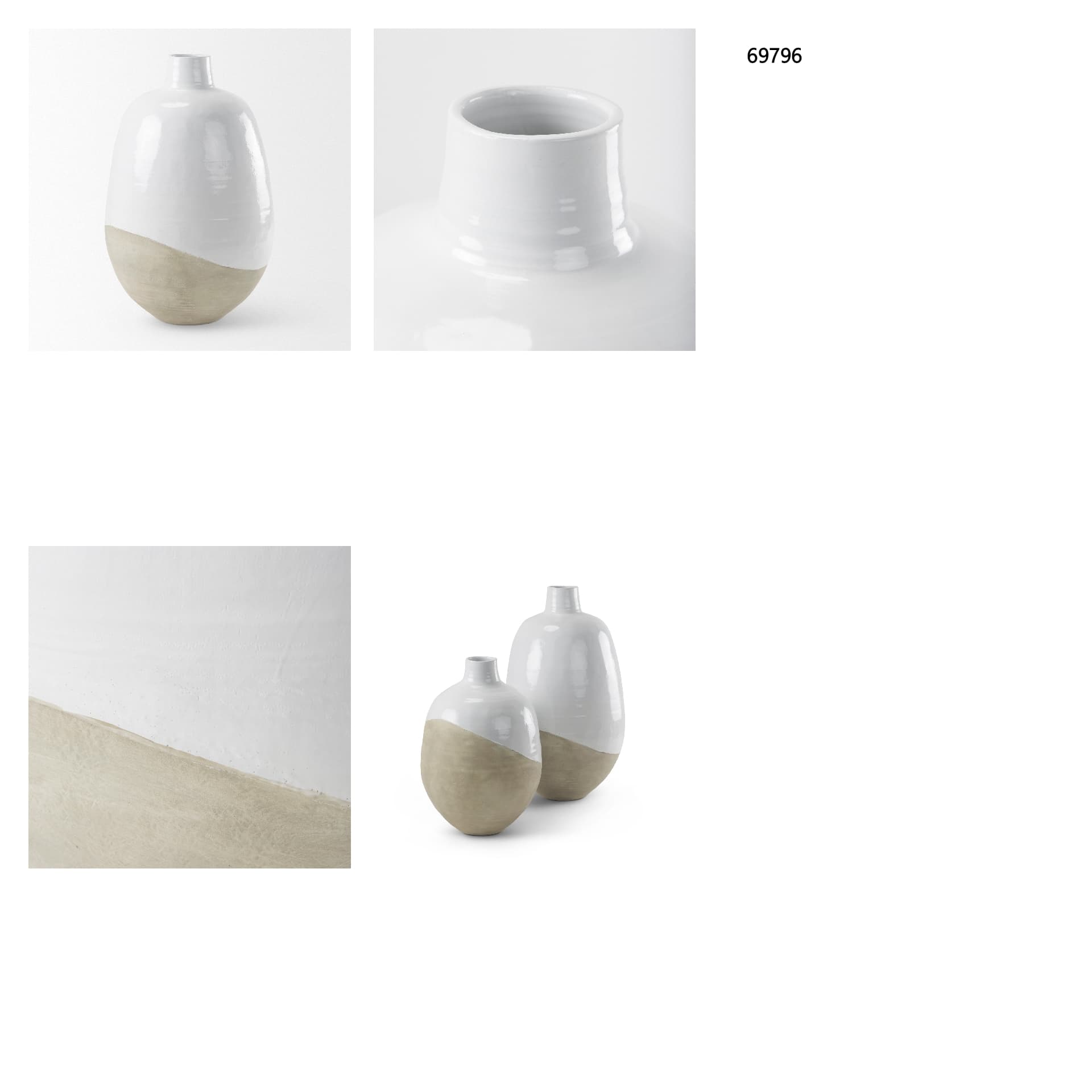Amos 20.5L x 20.5W x 31.9H White and Dark Beige Color Blocked Ceramic Floor Vase — in a styled room