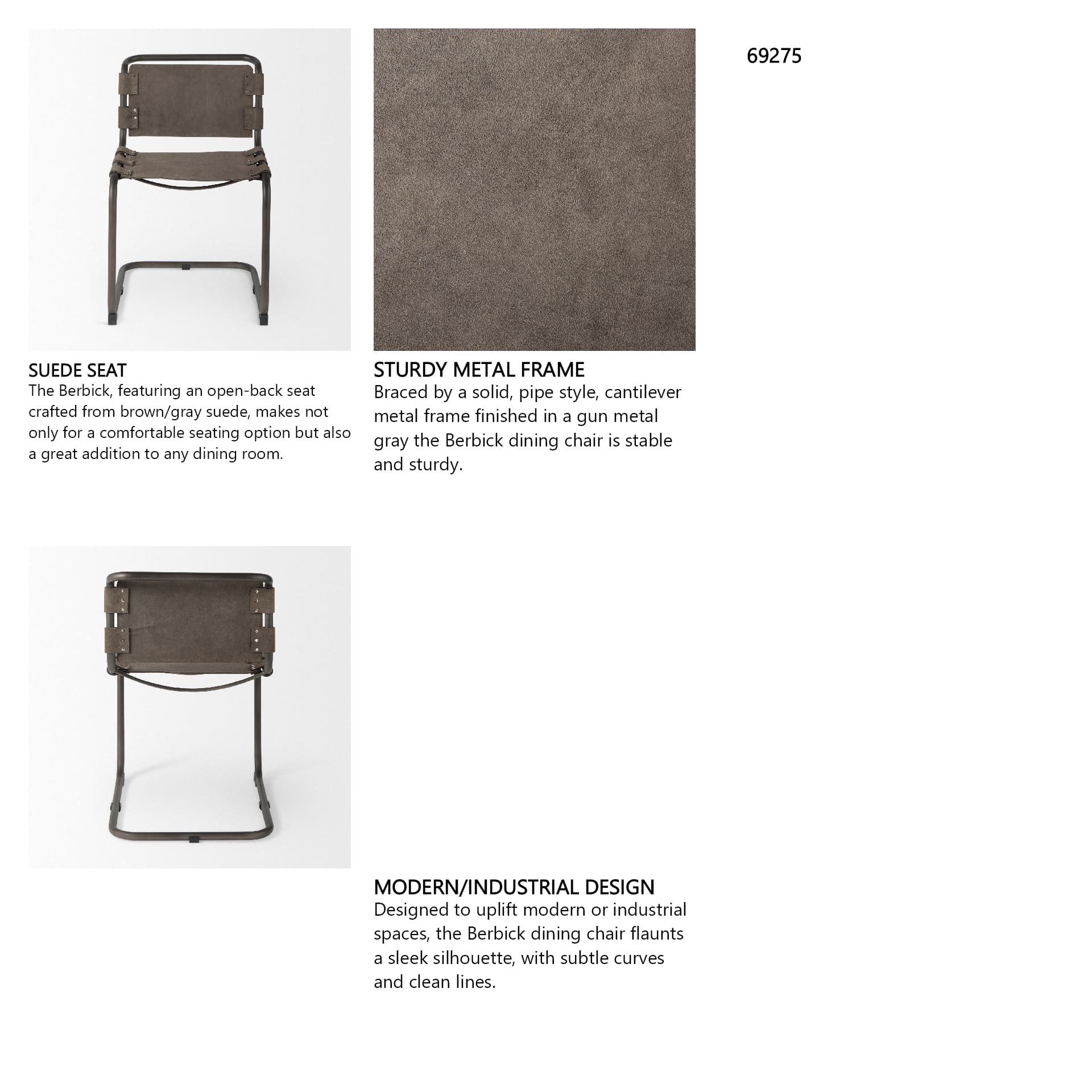 Berbick Open Back Dining Side Chair | Gray Suede w/ Iron — in a styled room