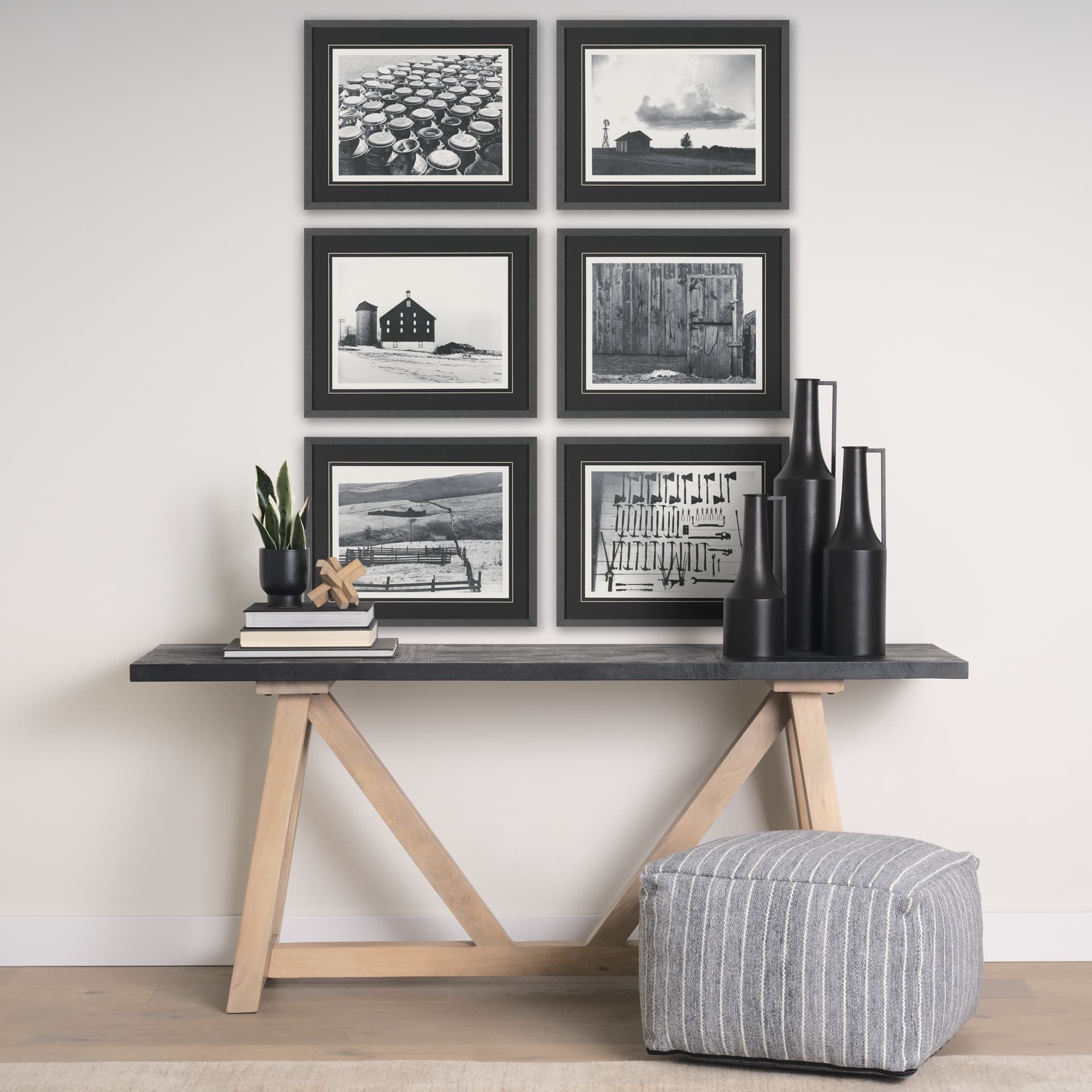 Rural Rows (Set of 6) by The Chelsea Collection Textured Framed Art Print Matted under Glass — in a styled room