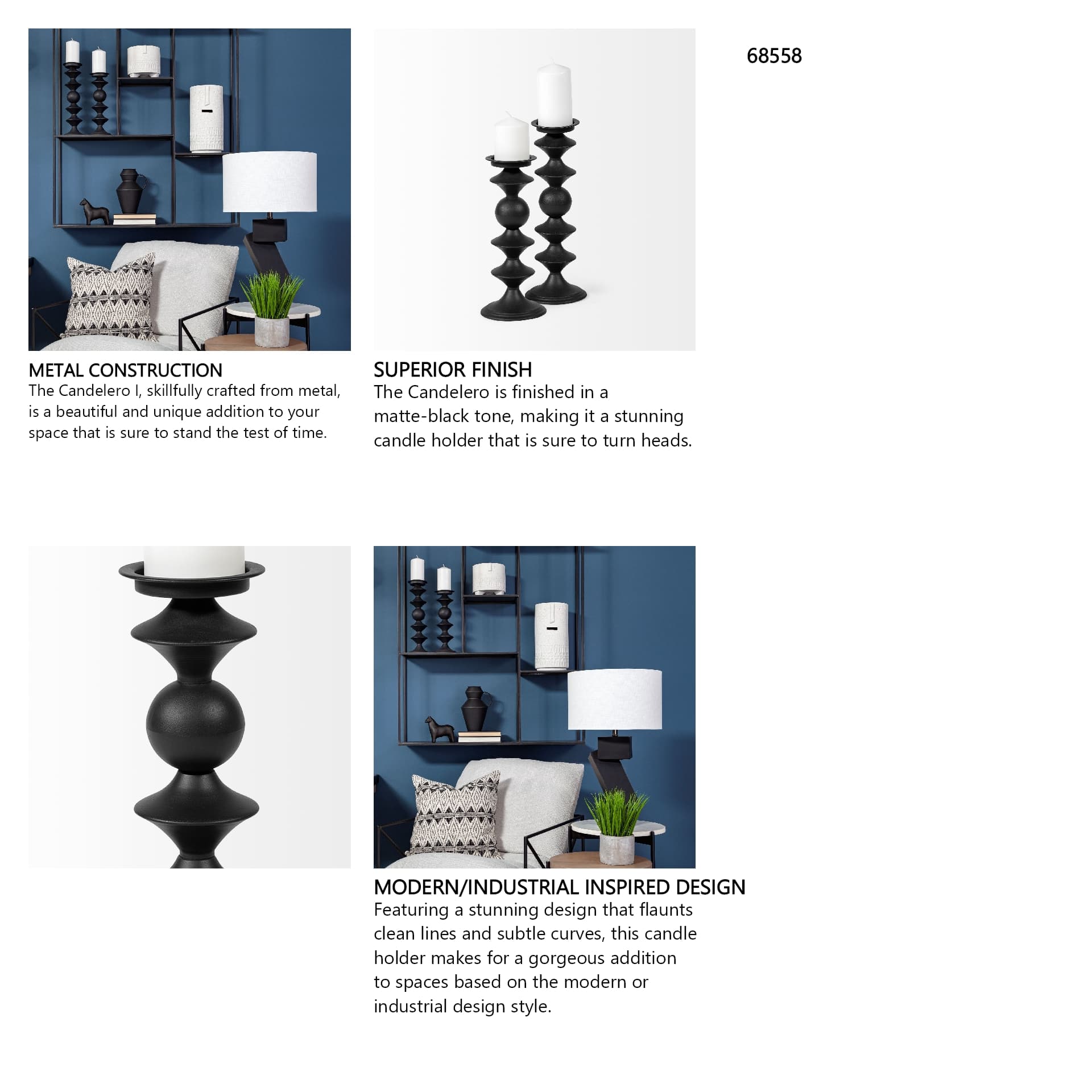 Candelero I Small Black Metal Grooved Table Candle Holder — in a styled room