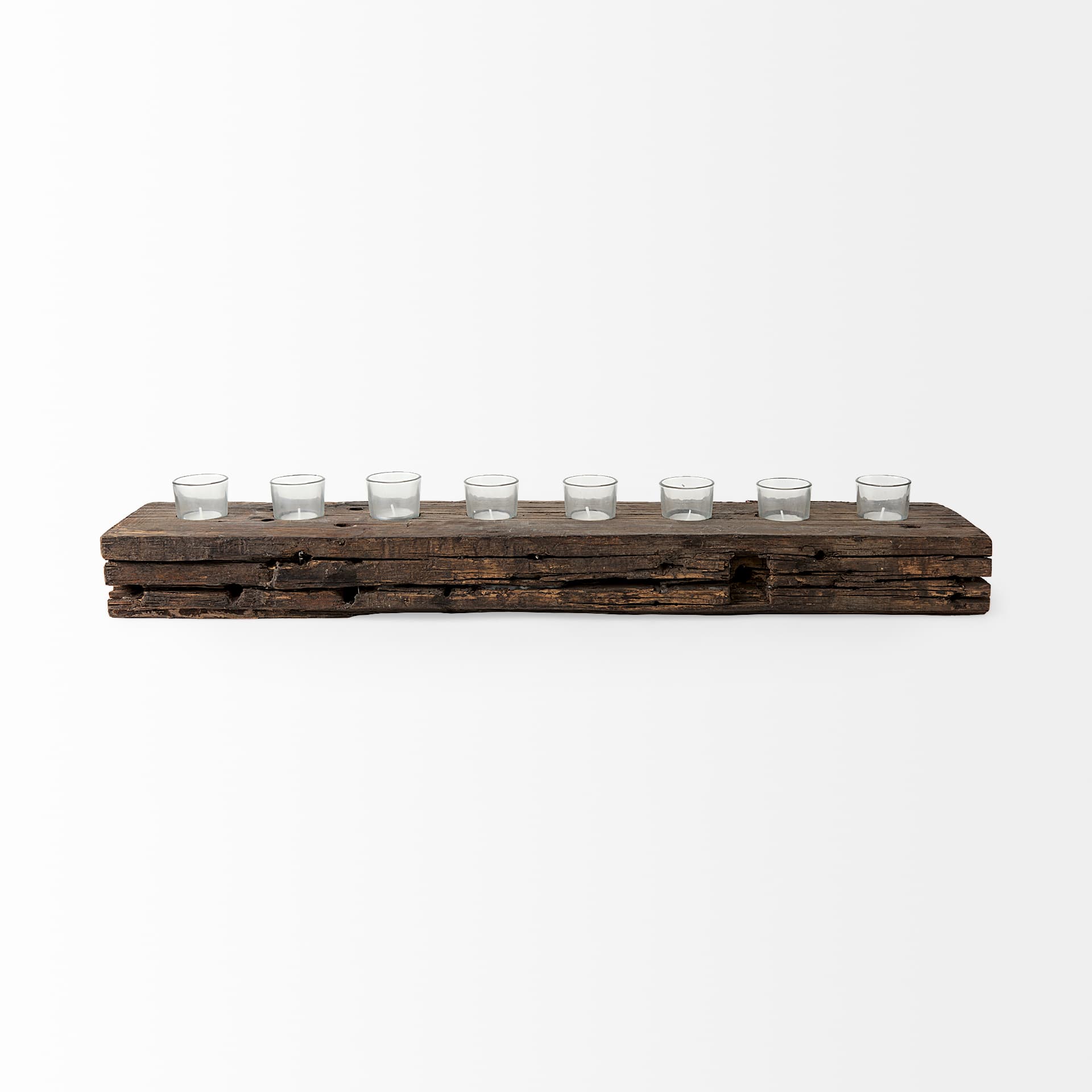 Lakara Reclaimed Wood Eight Tealight Table Candle Holder — product photograph