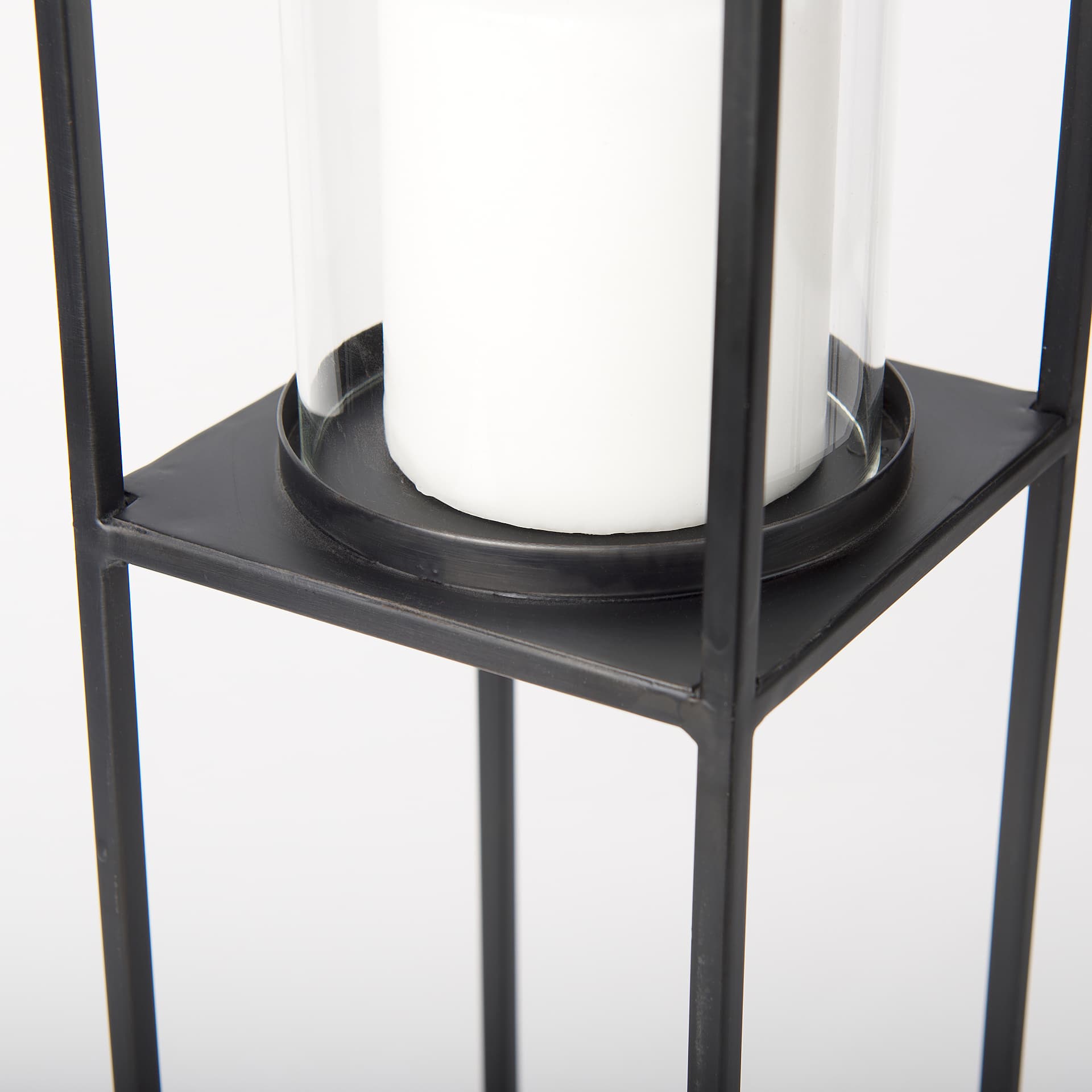 Cindy Set of 2 Matte Black Metal and Hurricane Glass Pillar Tabletop Candle Holders — product photograph