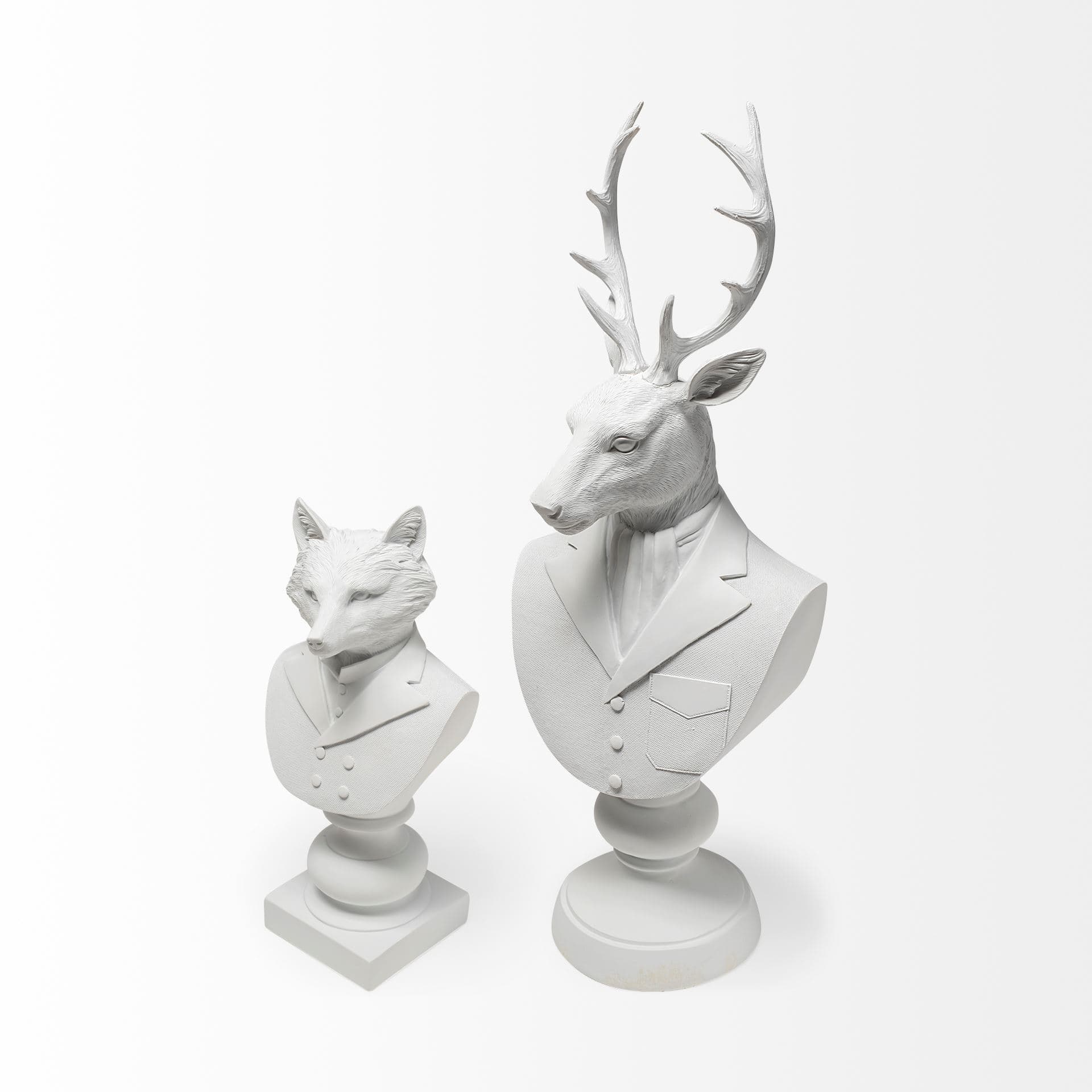 Mozart 22.5H White Painted Resin Deer In A Suit Bust — product photograph