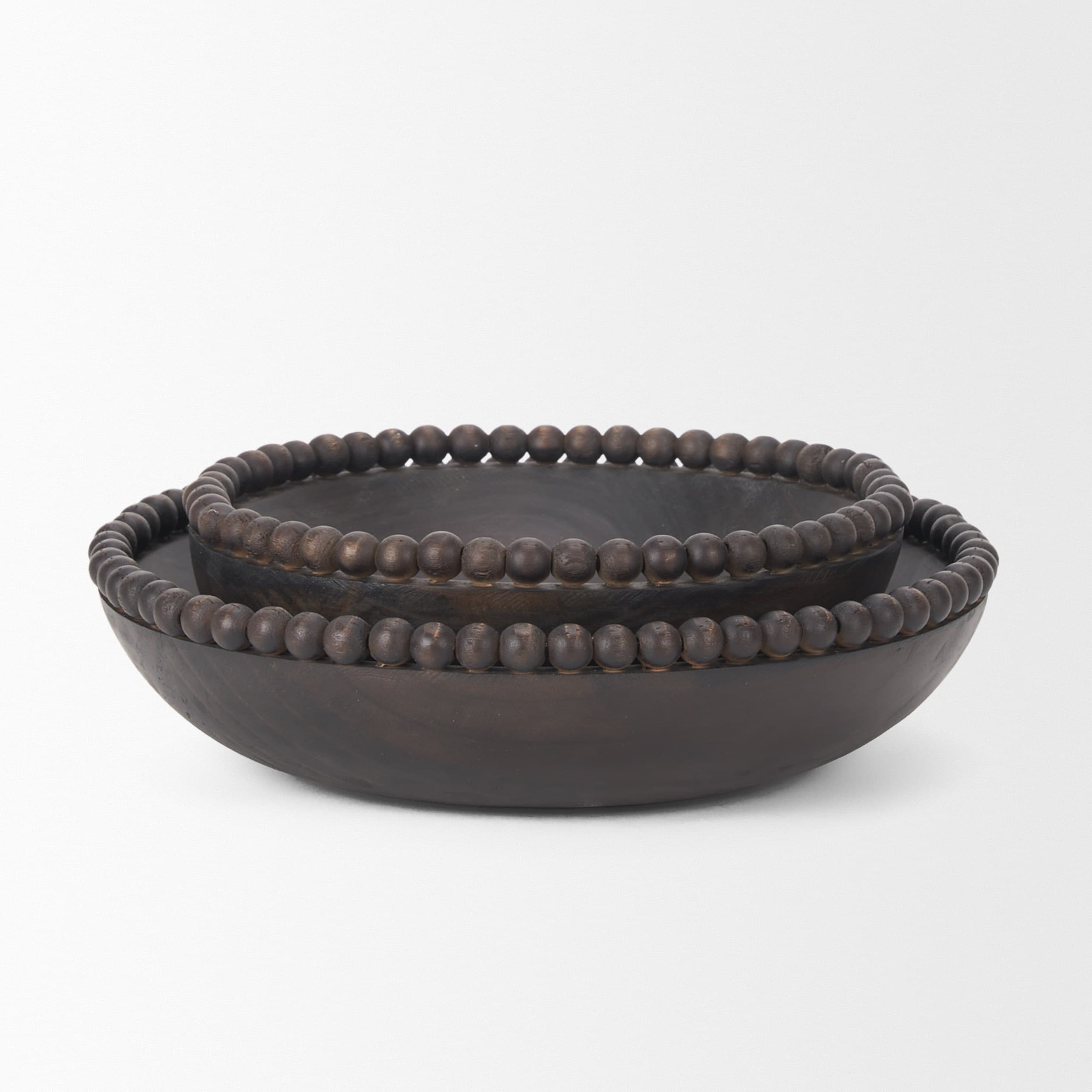 Wendell Dark Brown Wood w/ Wood Beads Round Bowls — product photograph