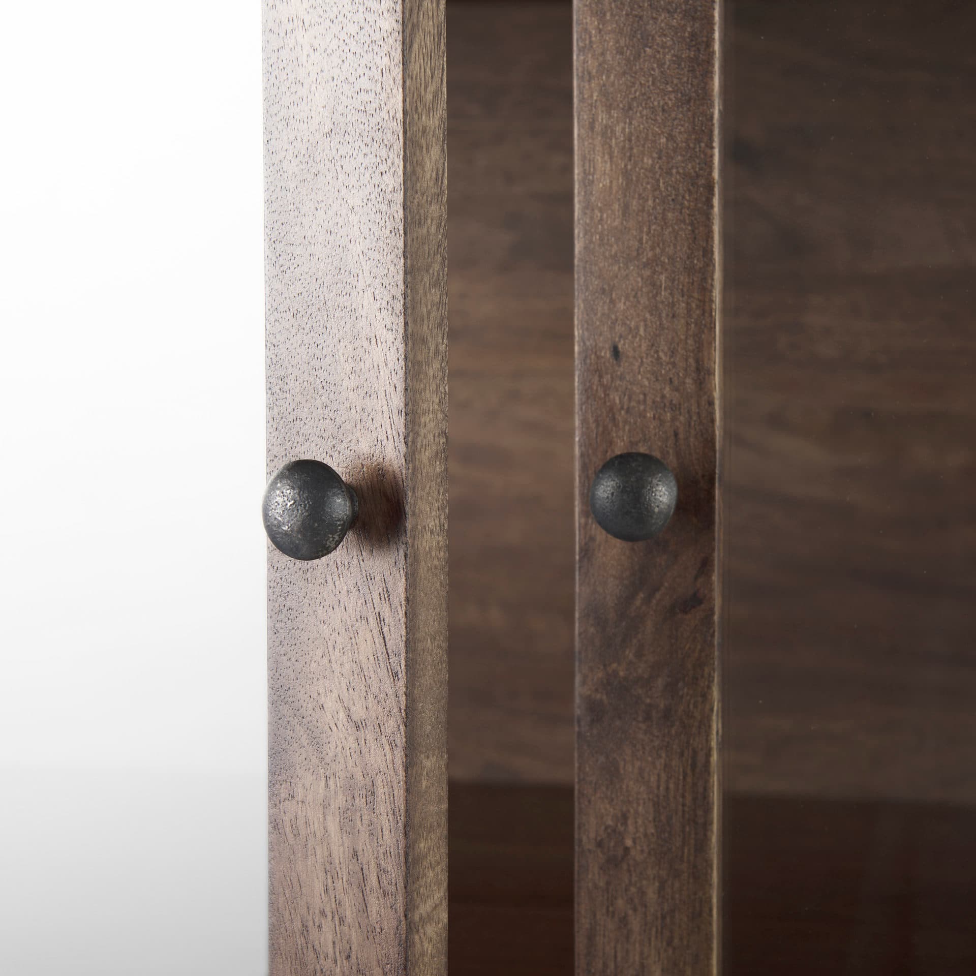 Arelius 36L x 18.75W x 63H Medium Brown Wood W/ Black Metal Base Display Cabinet — product photograph