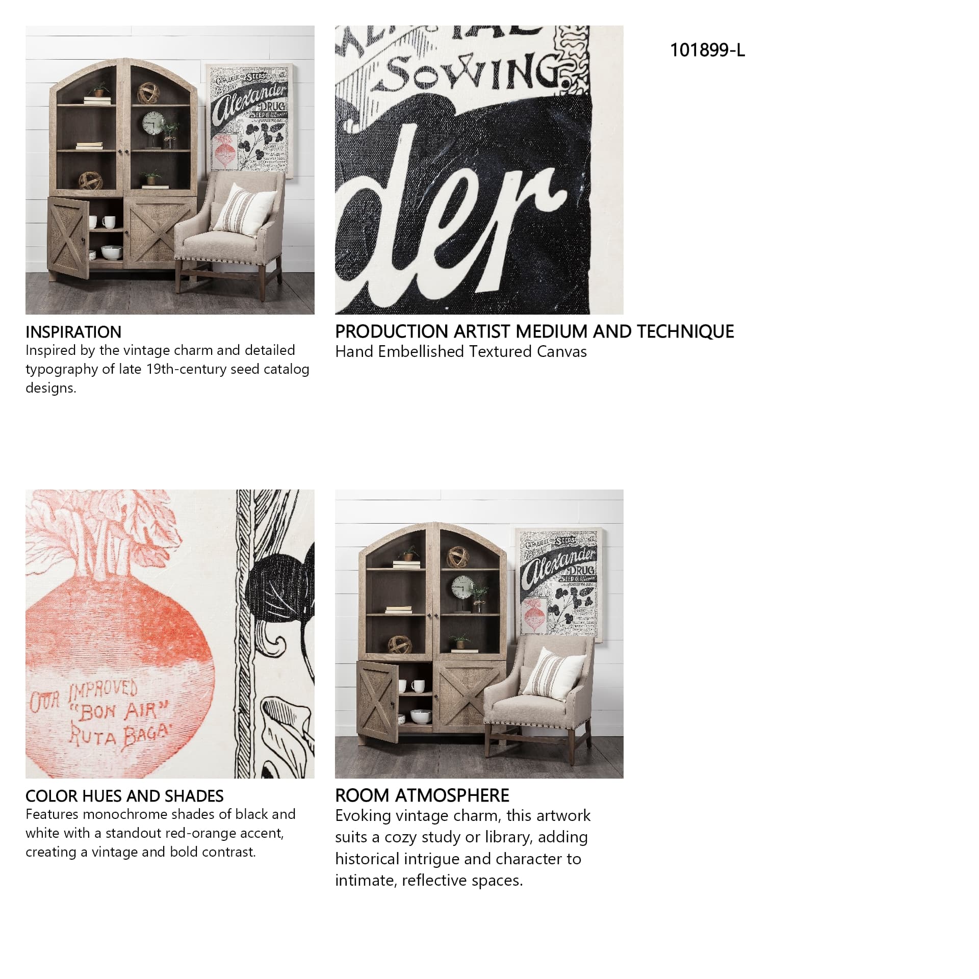 Antique Seed Packet XIV by Mercana Studio a Hand Embellished Textured Canvas — in a styled room