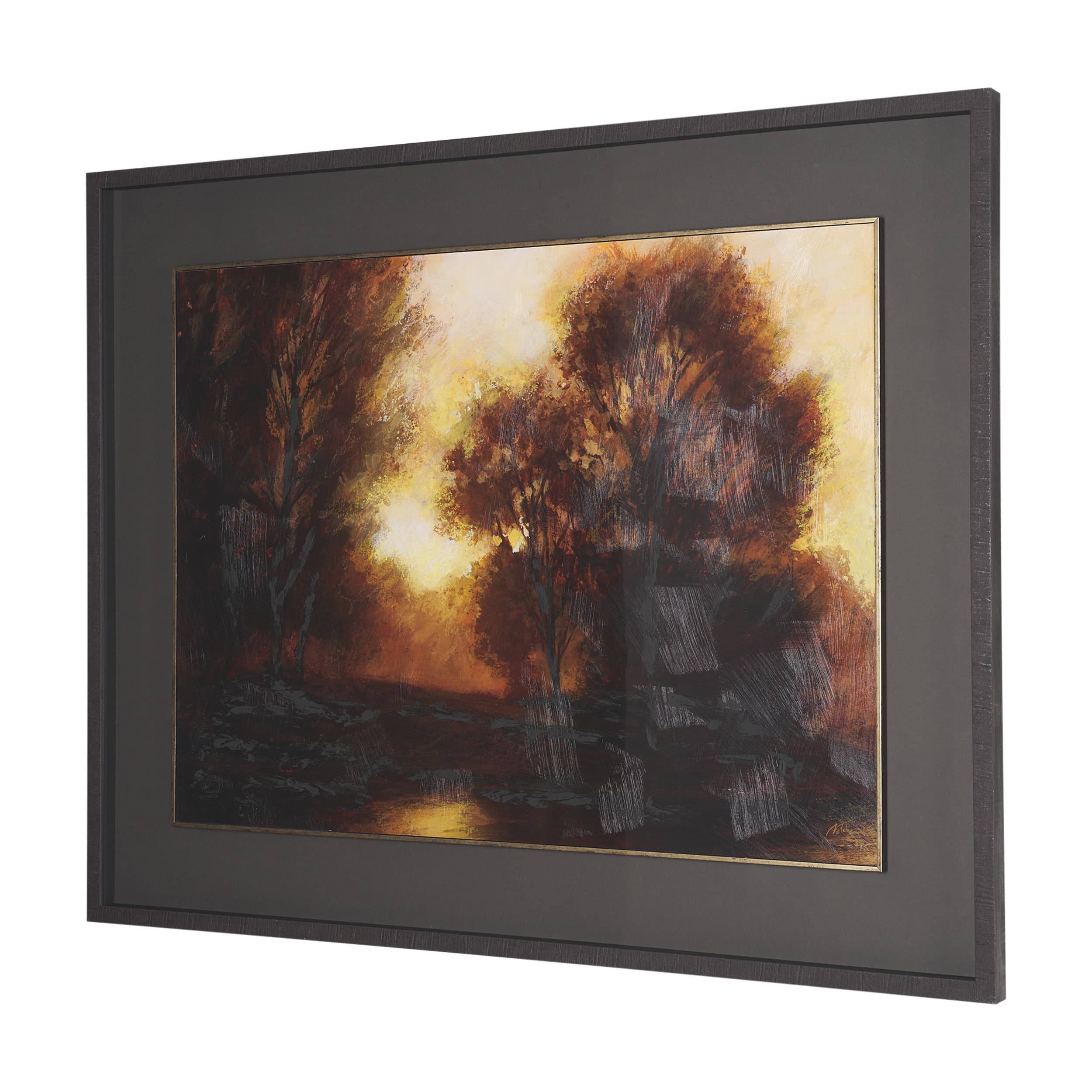 Golden Quiet I by Mercana Studio Hand-Embellished Textured Framed Artwork Matted under Glass — product photograph