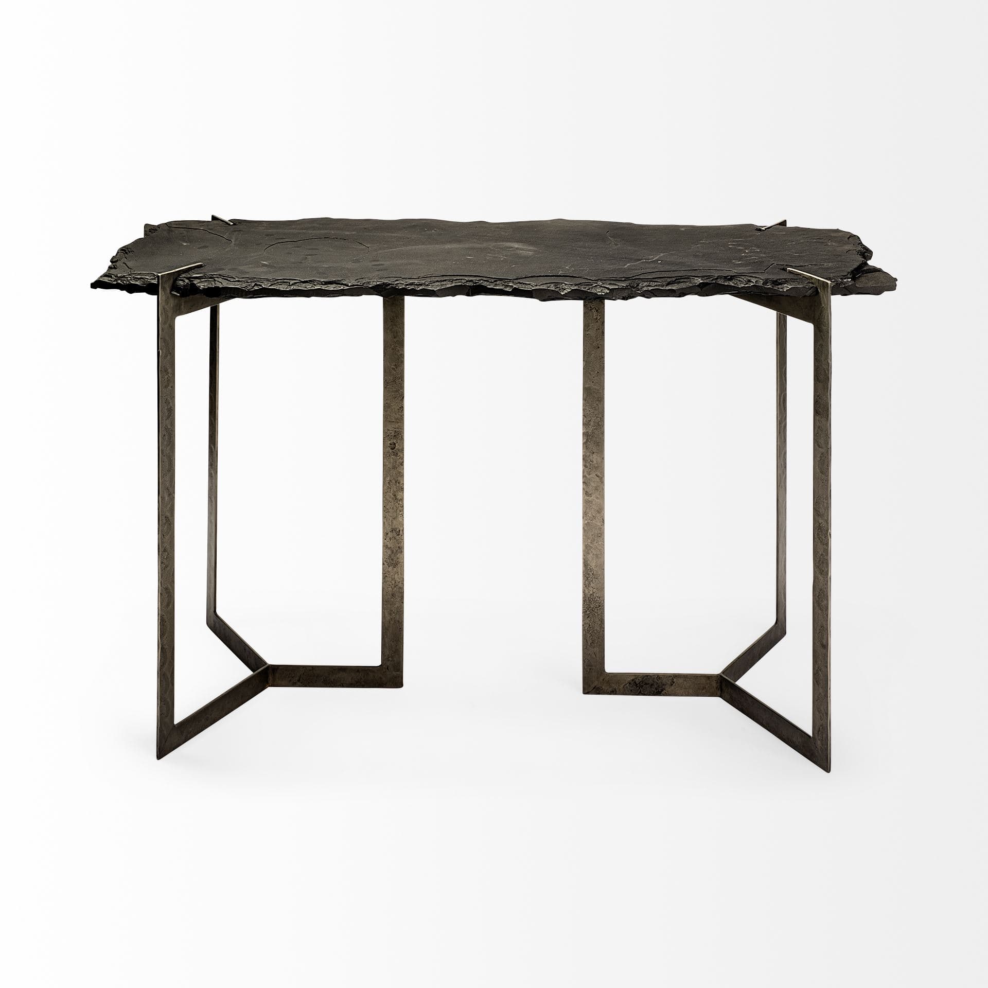 Shale III 50L x 20W Black Live-Edge Slate and Iron Console Table — product photograph