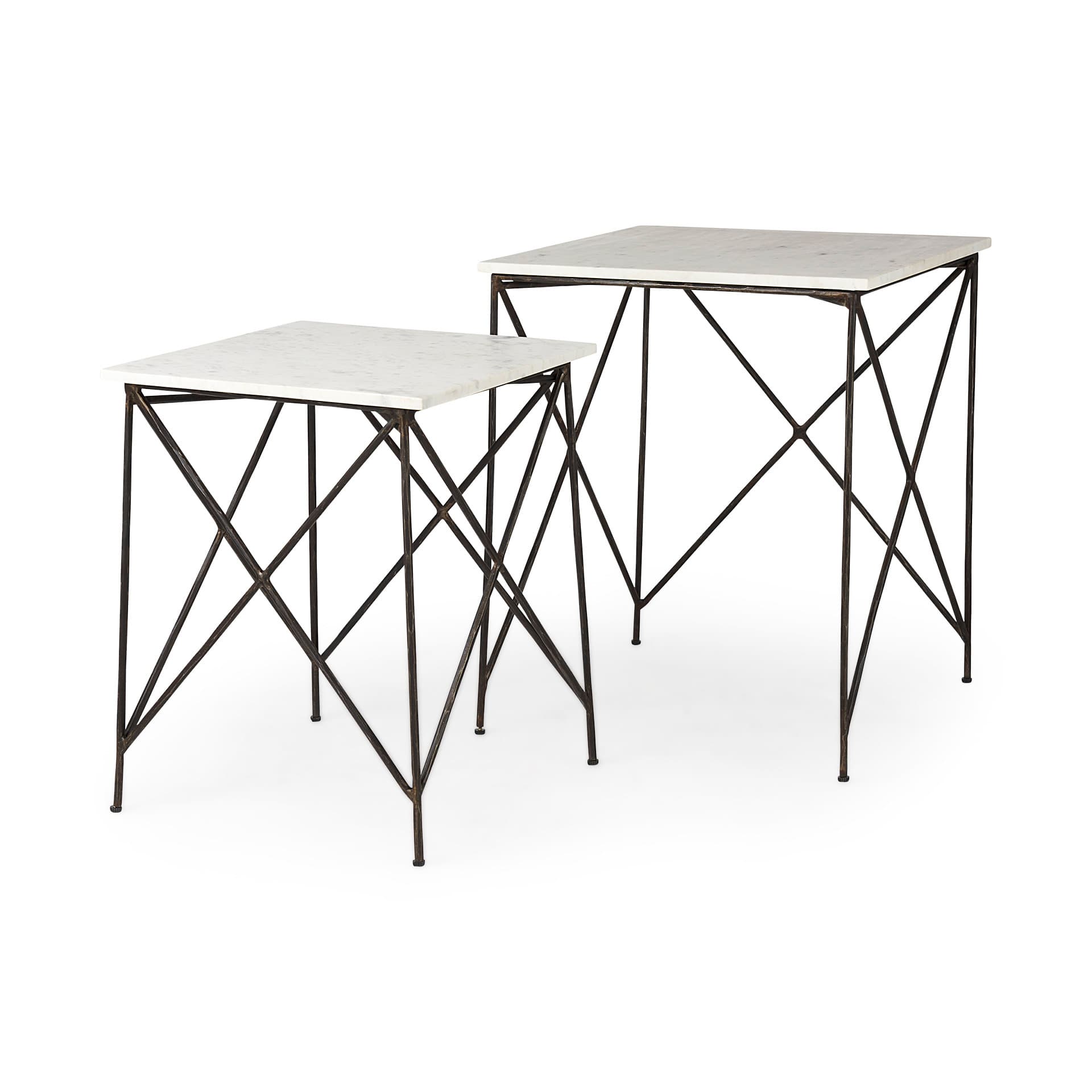 Lorlei 20.0L x 20.0W x 23.8H White Marble Top W/ Gray Iron Legs End and Side Table — product photograph