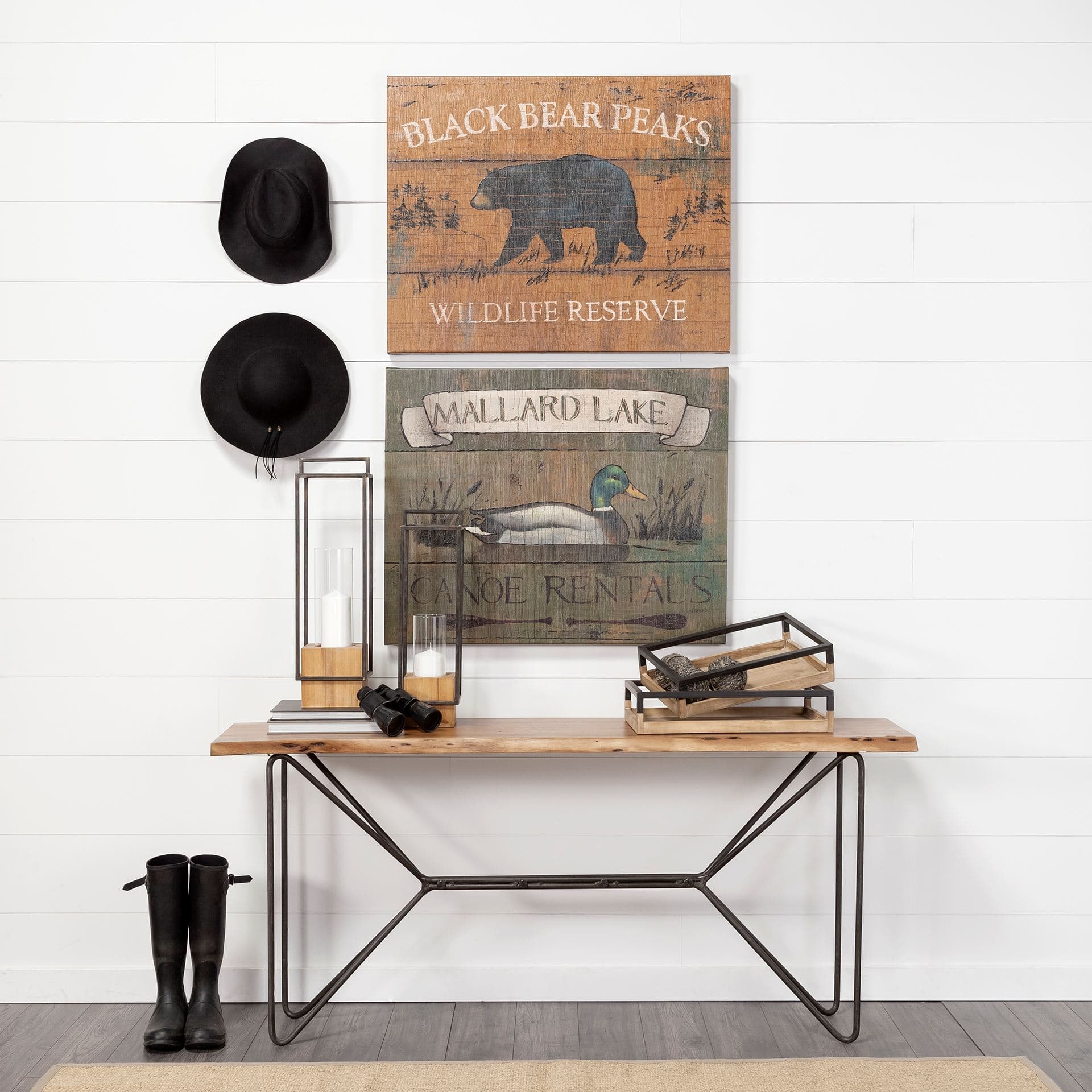 Orionis Large Wood w/ Black Metal Lantern Candle Holder — in a styled room