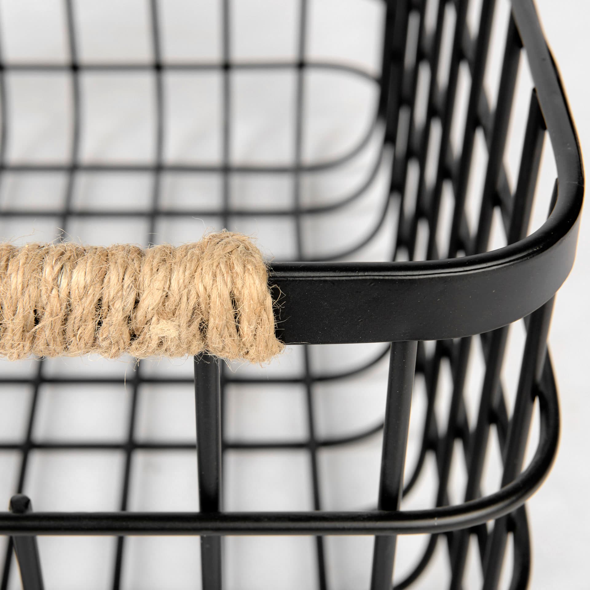 Marius (Set of 2) Matte Black Metal W/ Rope Trim Rectangular Baskets — product photograph