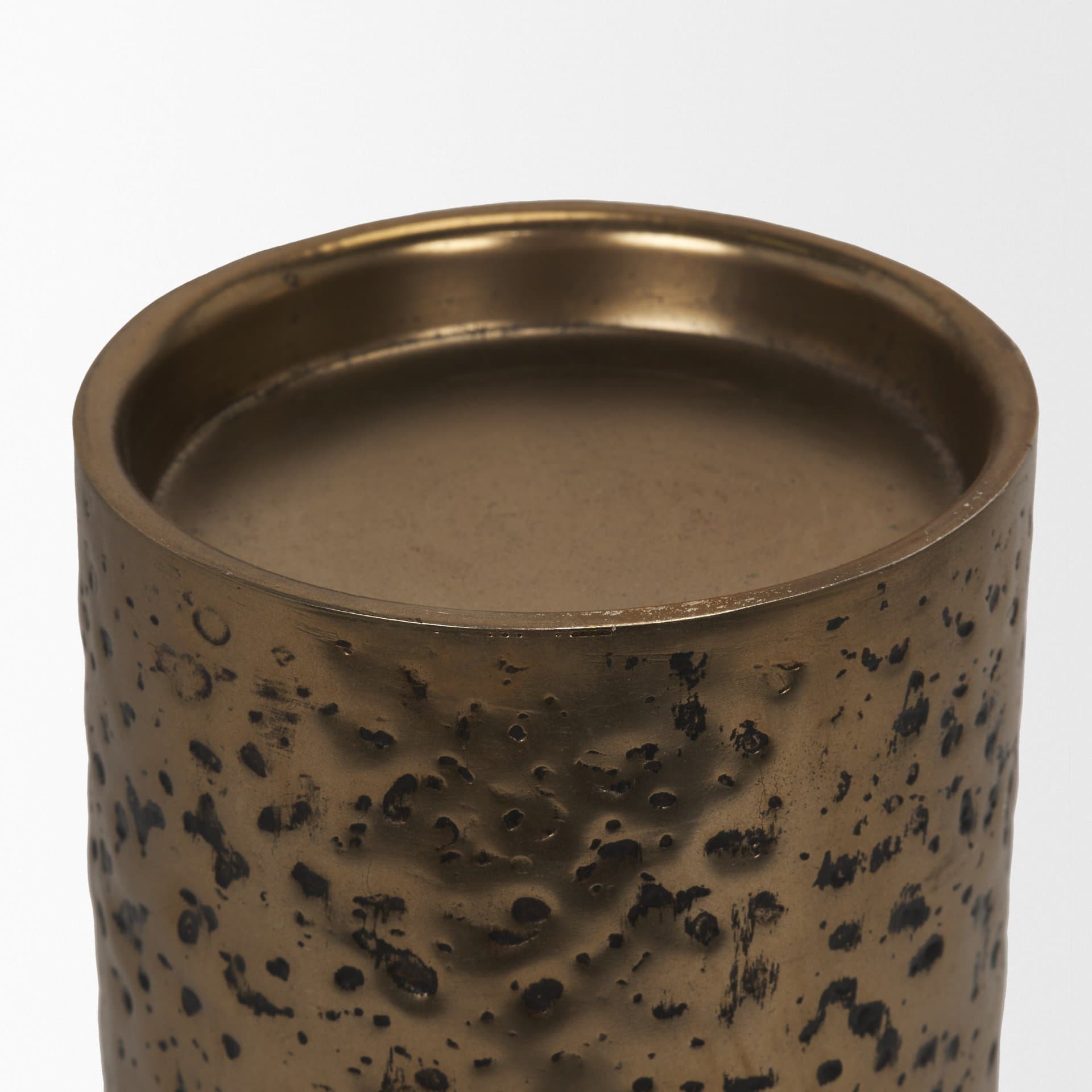 Akira Large Hammered Gold Metal Pillar Candle Holder — product photograph