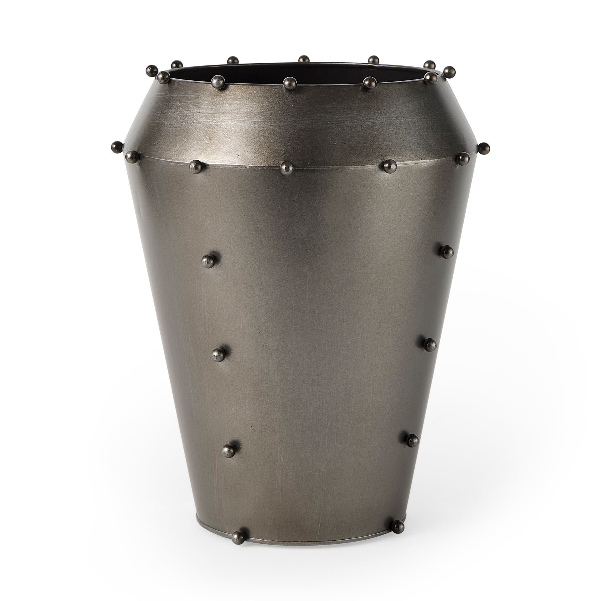 Elio 12.2H Large Gun Metal Gray Metal W/Studs Vase — product photograph