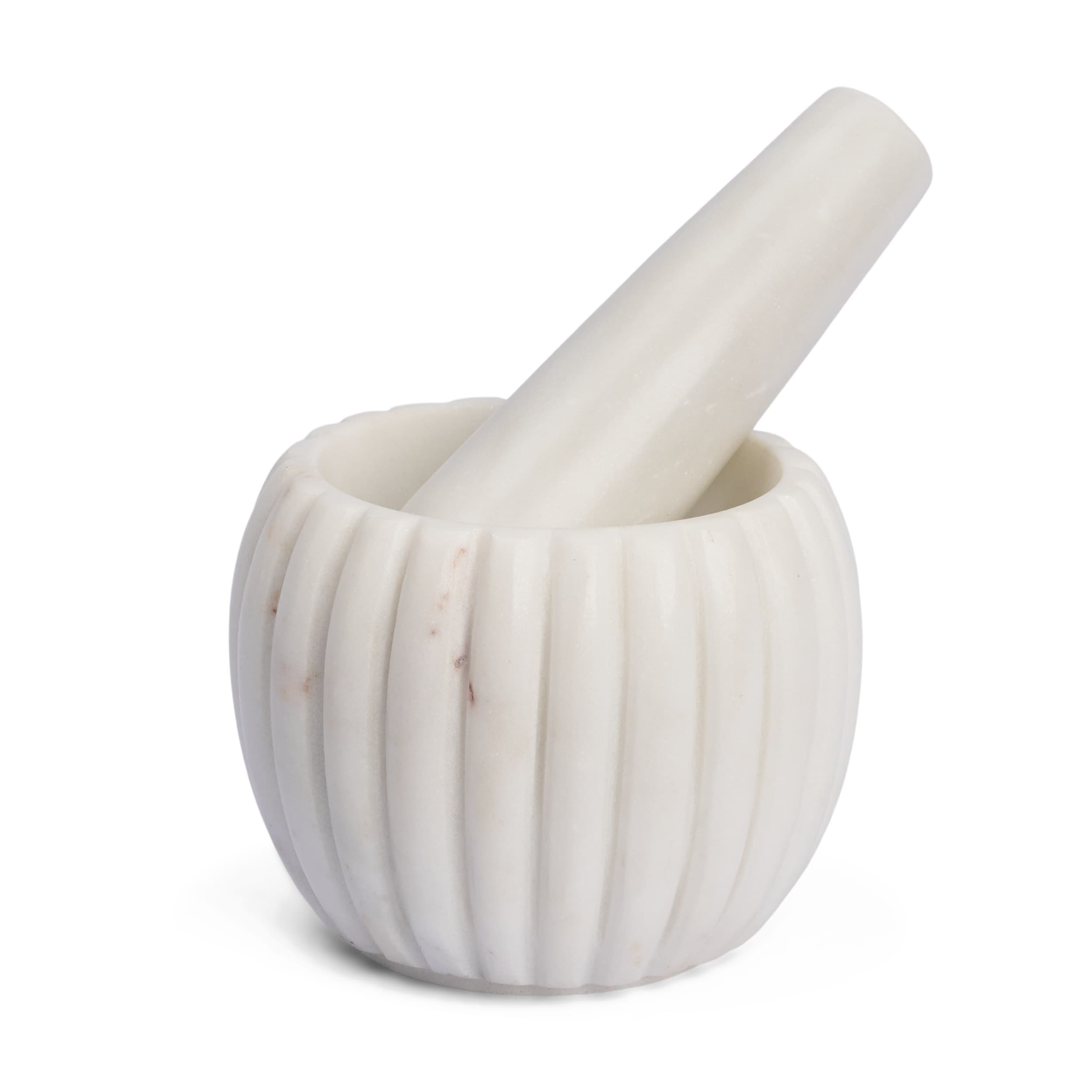Cava Ribbed White Marble Mortar & Pestle — product photograph