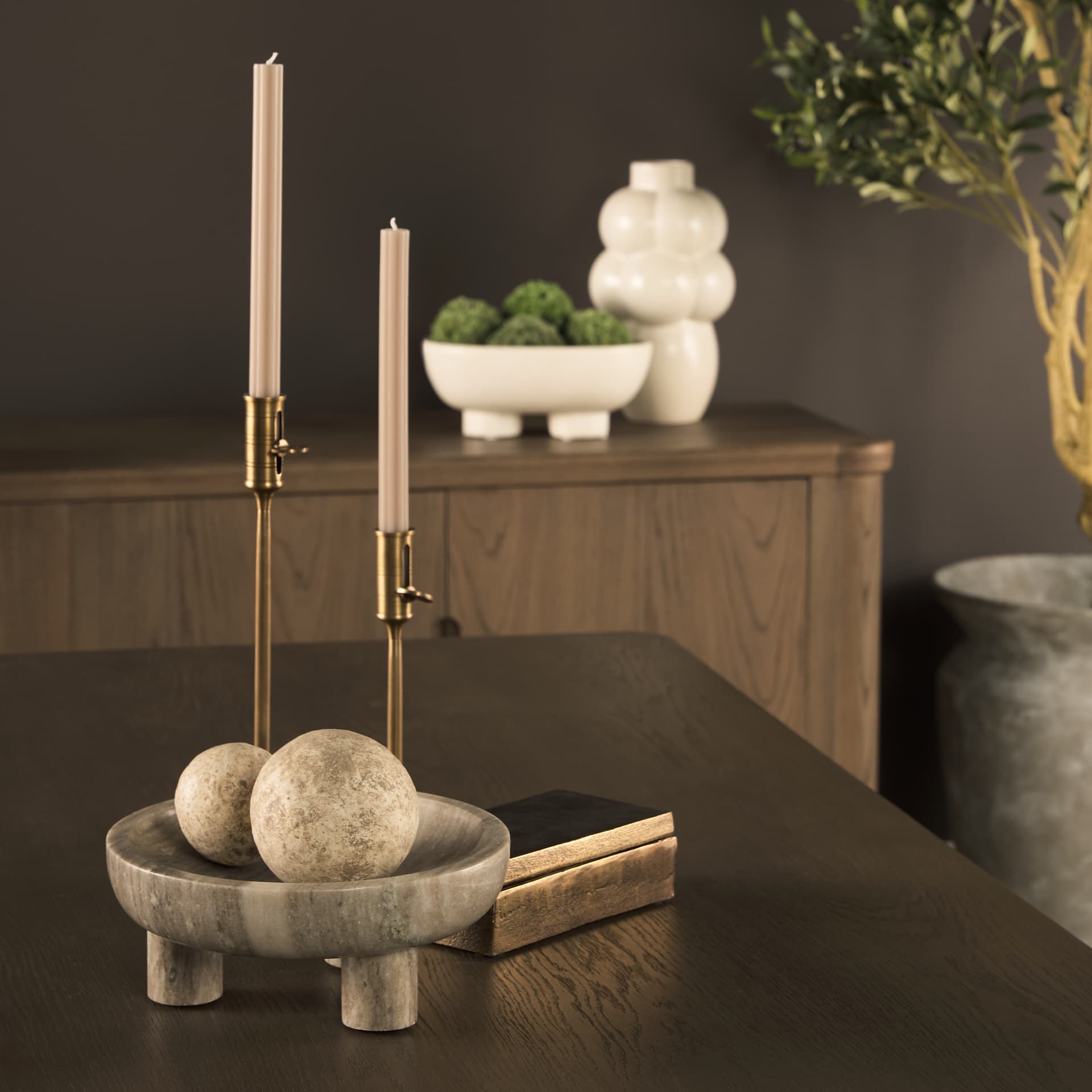 Vasca Gray Marble Decorative Pedestal Bowl — product photograph