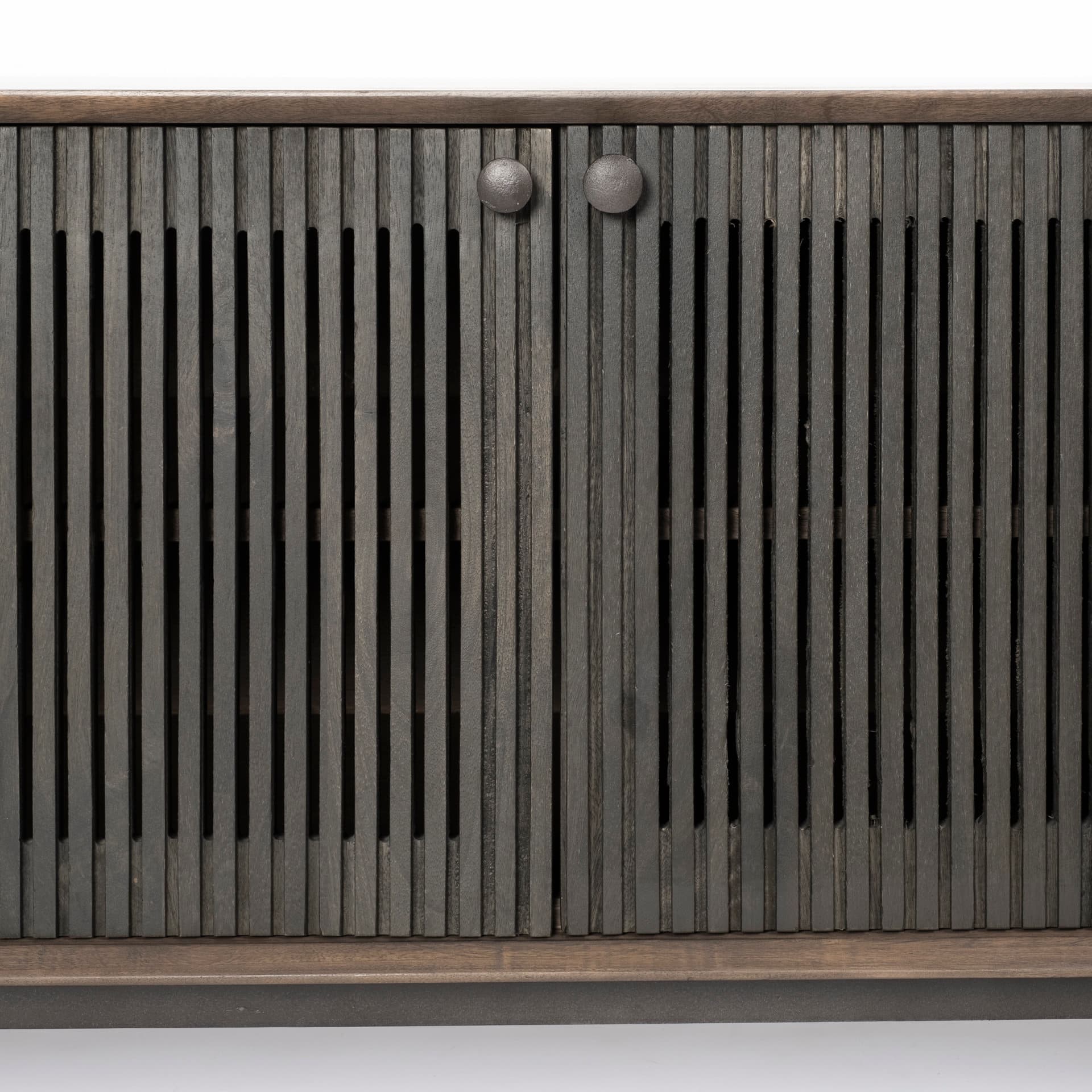 Grace I Two-Toned Brown Solid Wood TV Stand Media Console with Slated Doors, TV up to 82" — product photograph