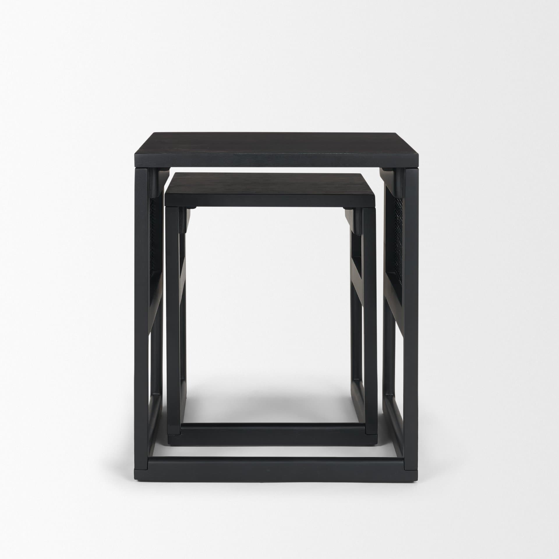 Grier Set of 2 Black Wood w/ Black Cane Nesting Accent Tables — product photograph