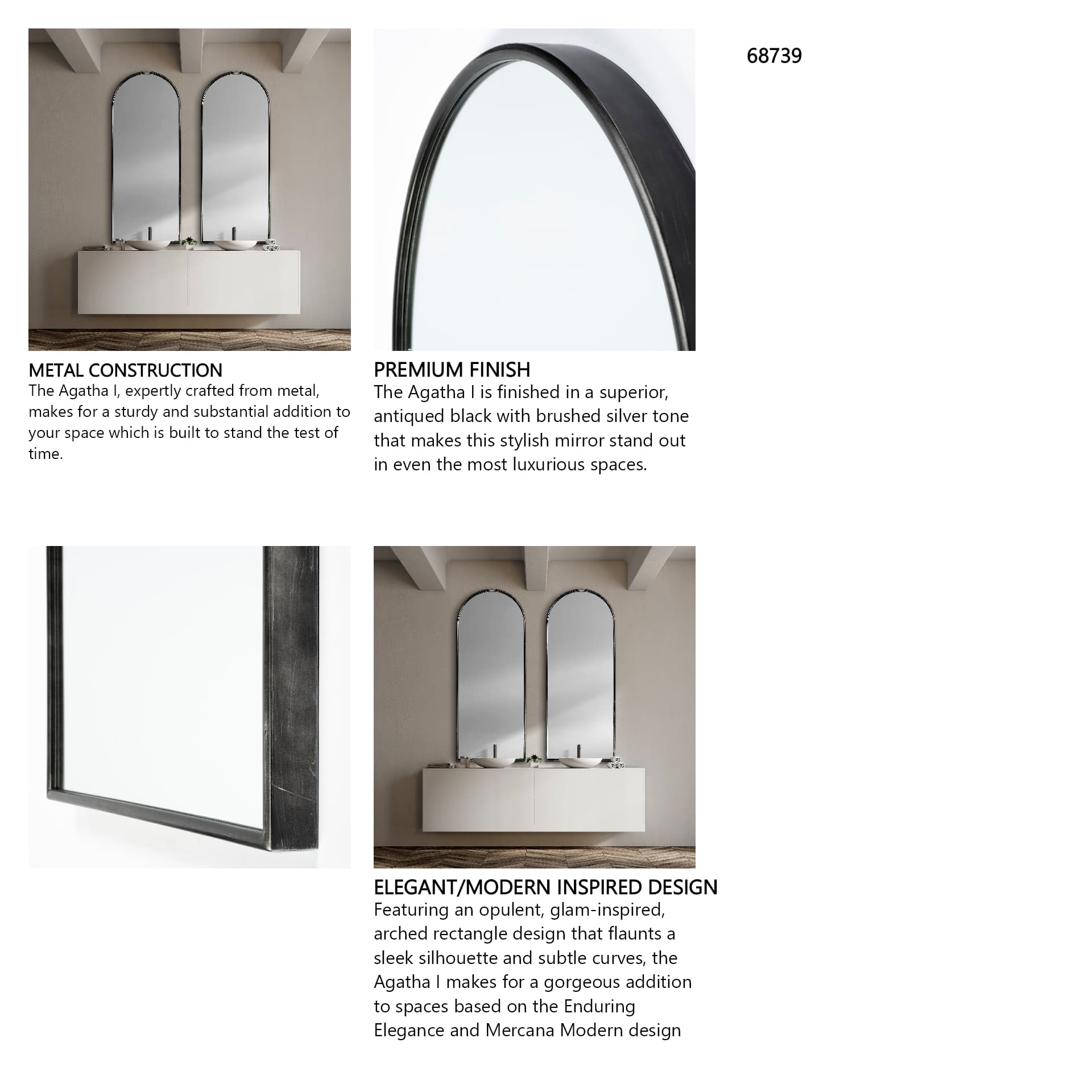Agatha 28.0L x 2.0W x 70.0H Rounded Arch Black Metal Frame Full Length Mirror — in a styled room