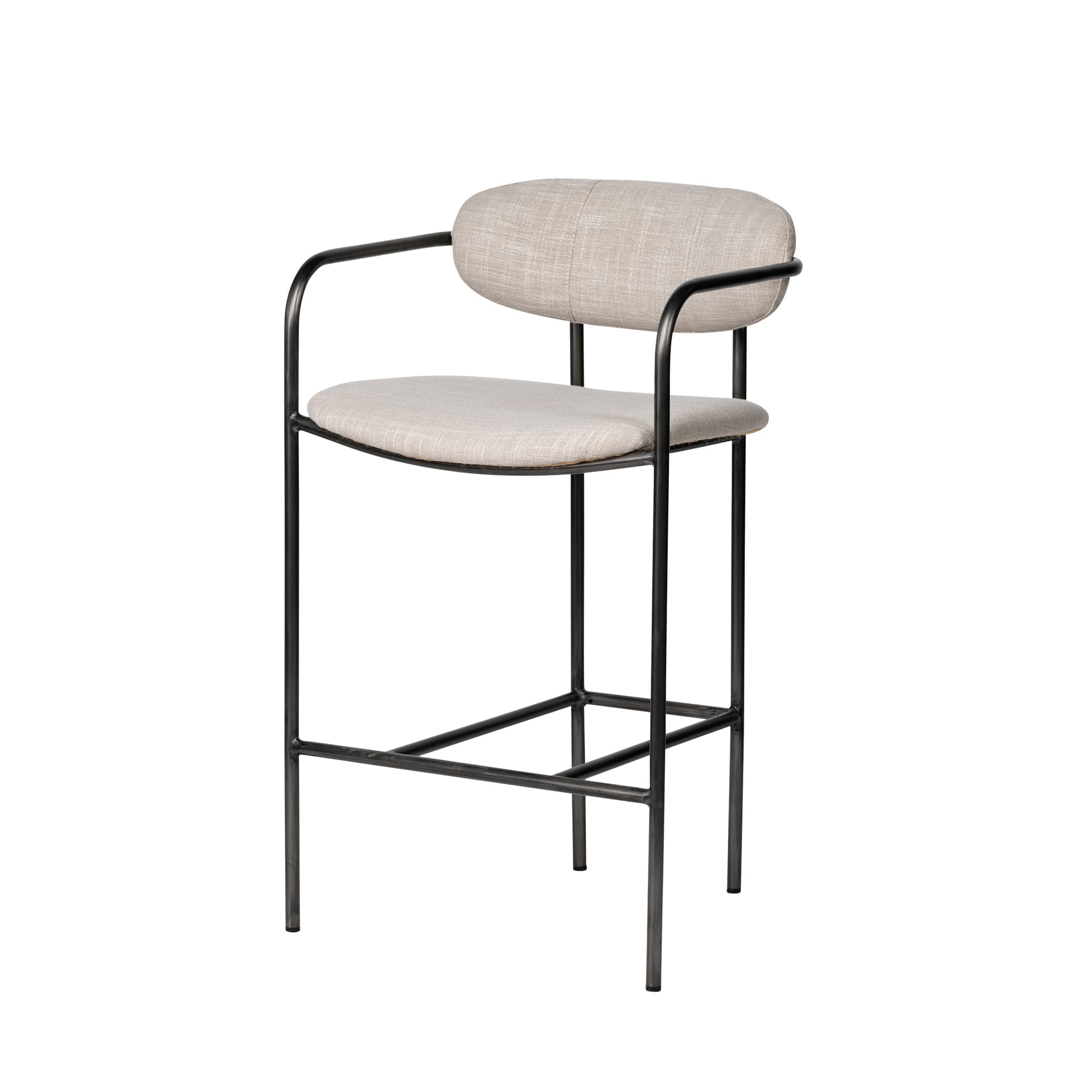 Parker Backless 36in Seat Counter Stool | Beige Fabric w/ Grey Metal — product photograph