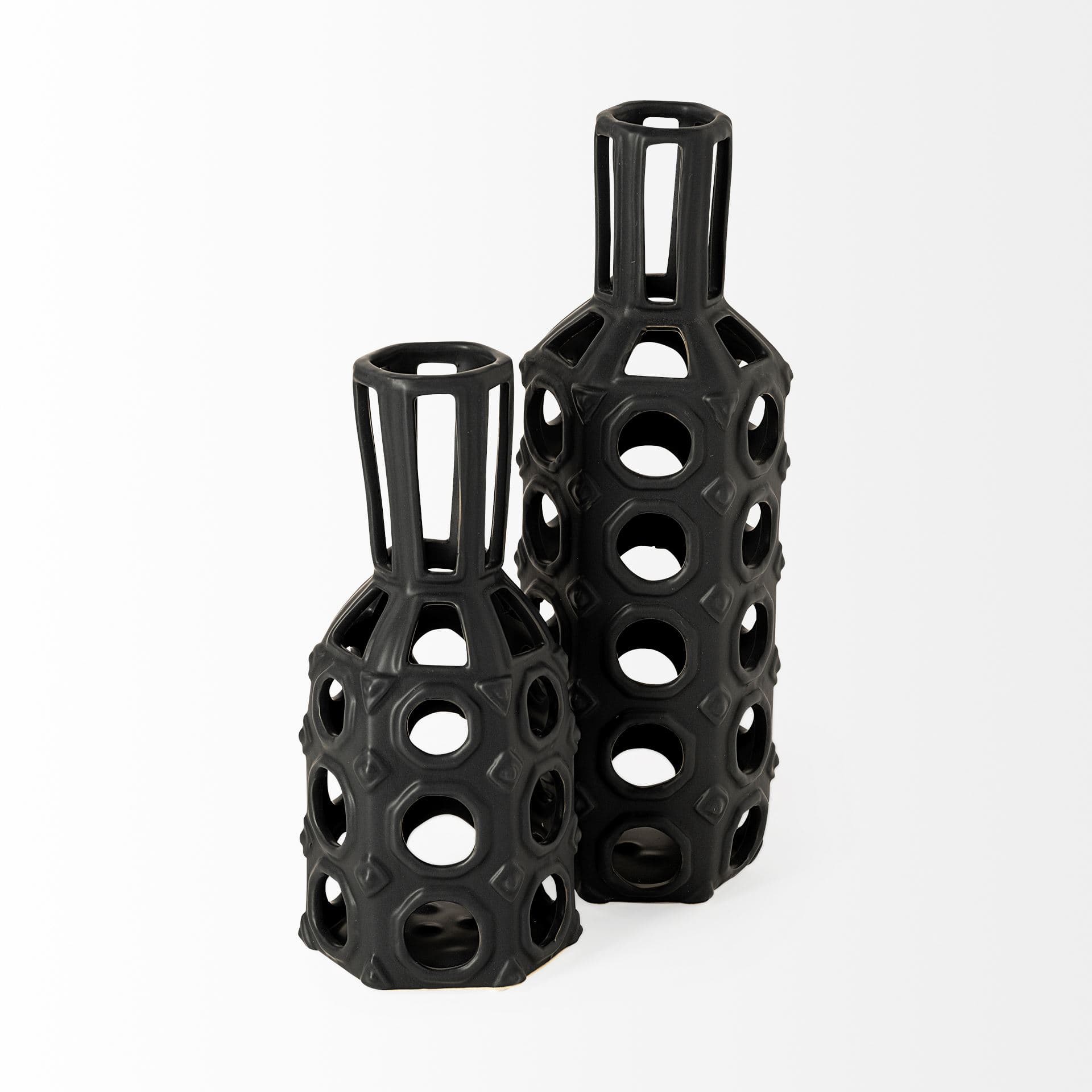 Brunel Small Black Drum-Shaped Ceramic Vase — product photograph