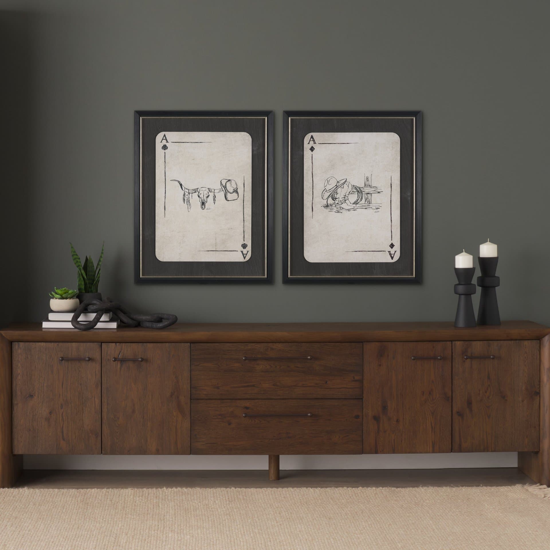Aces Wild III by Mercana Studio Textured Framed Artwork Matted under Glass — in a styled room