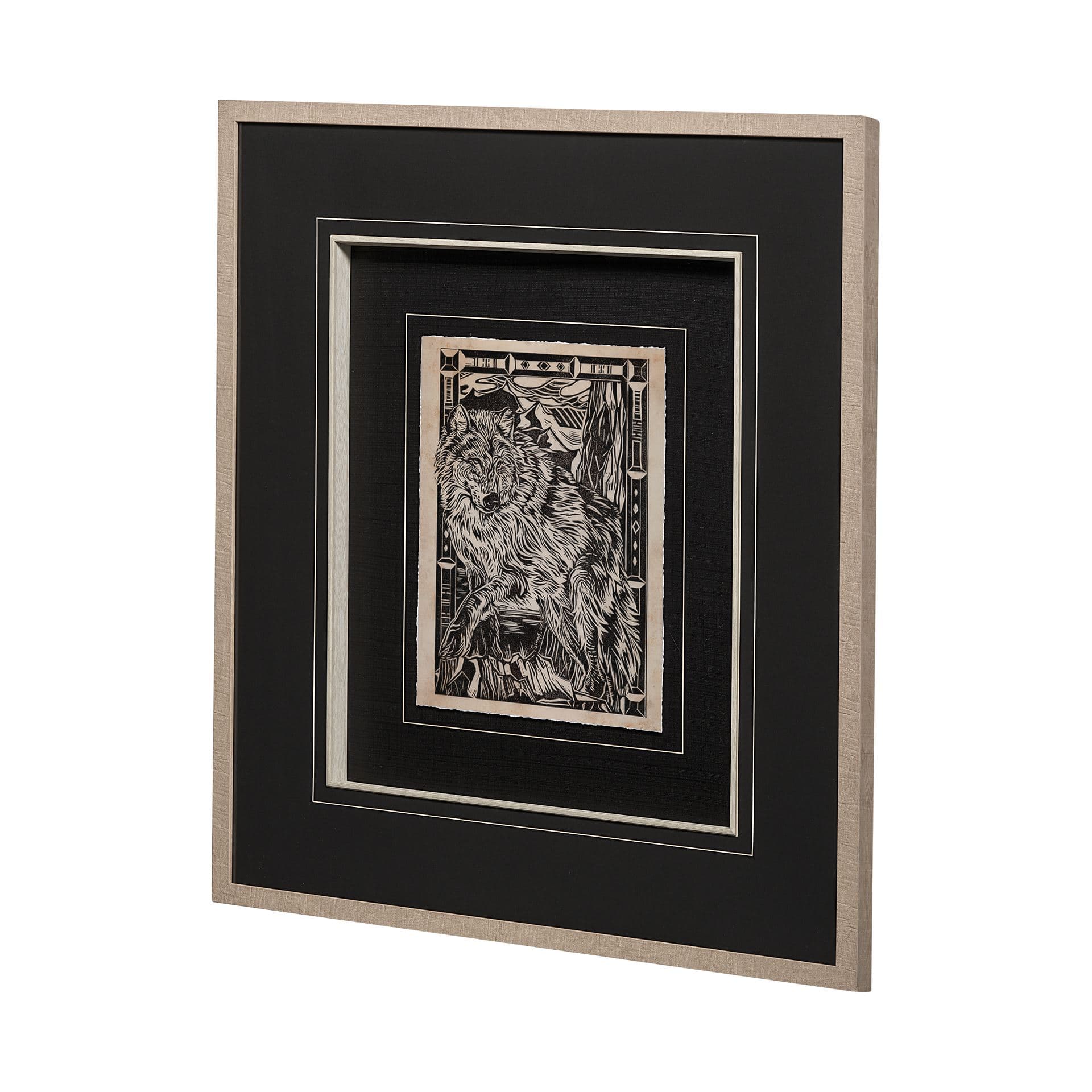 Linocut IV by Mercana Studio a Hand Embellished Textured Framed Art Print Matted under Glass — product photograph