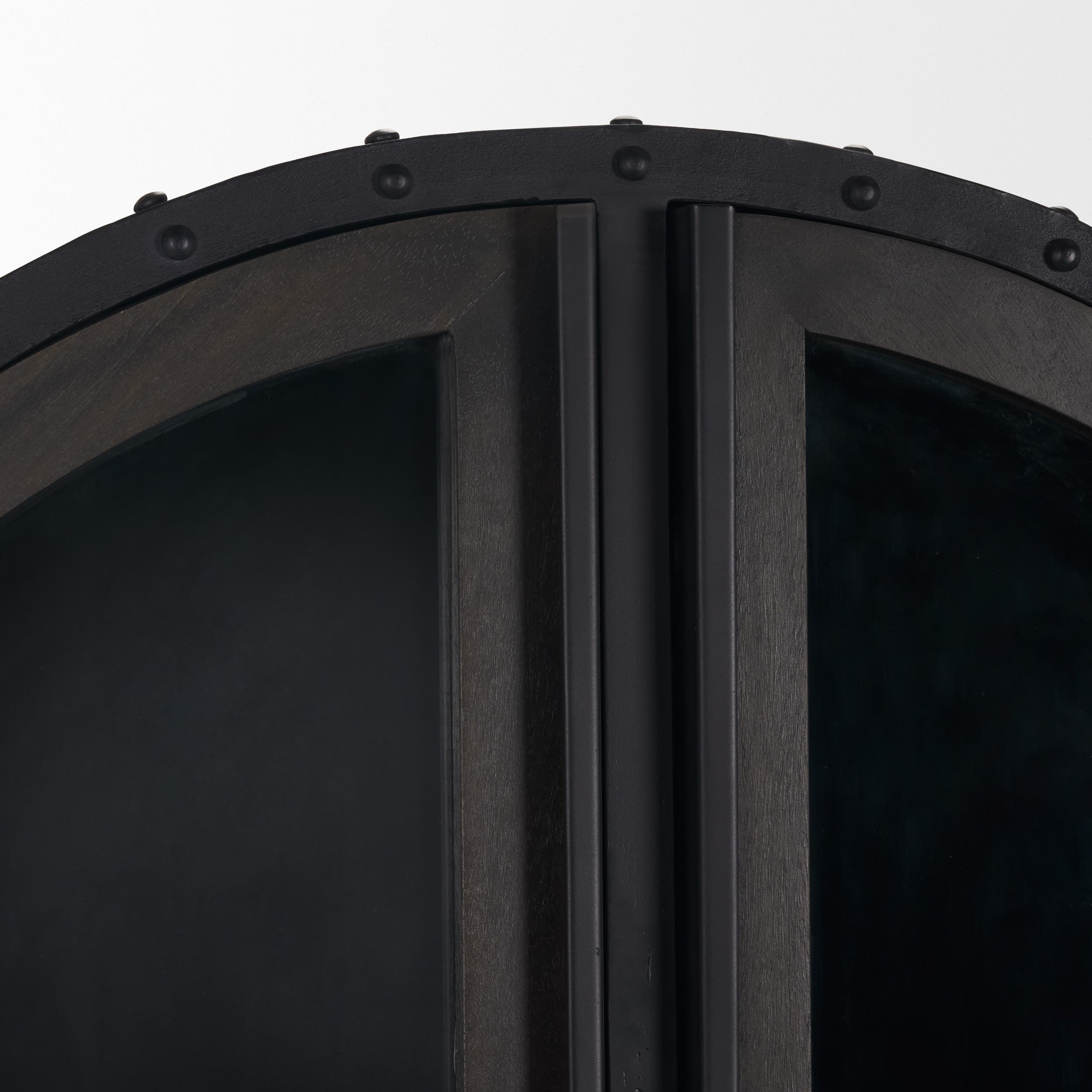 Gehry 72.3" H Dark Brown Metal Brown Wood and Glass Door Display Cabinet — product photograph