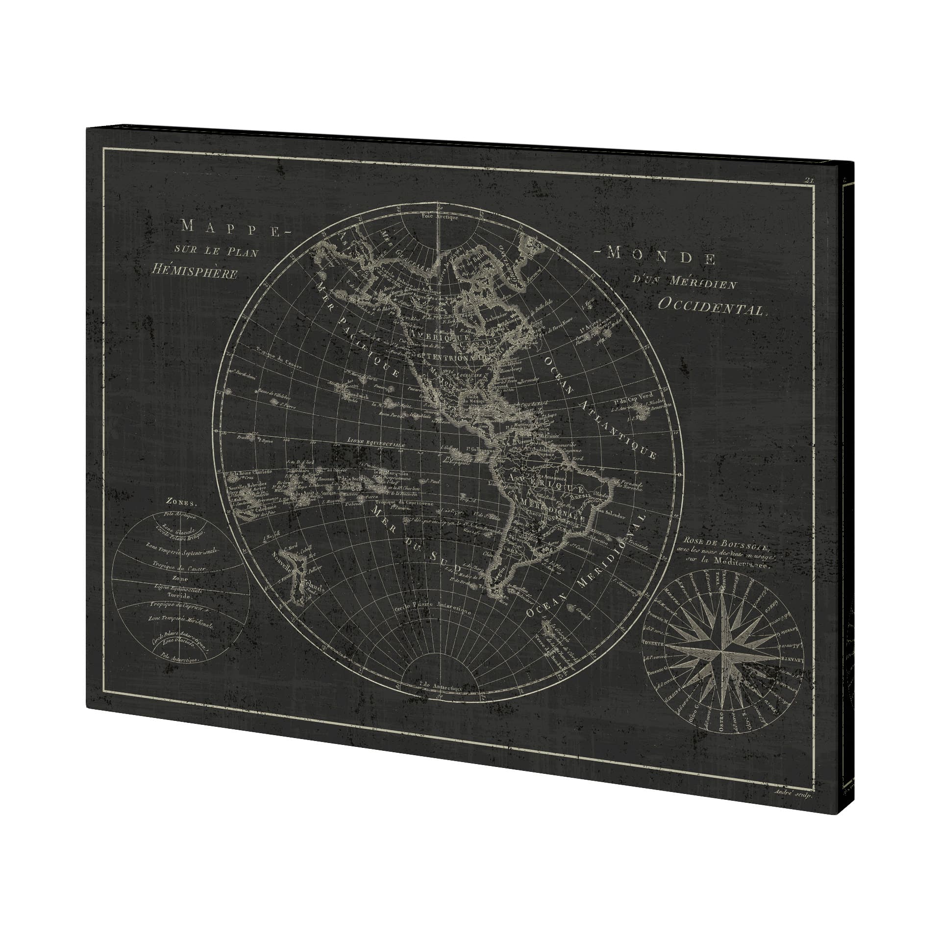 Mappemonde Etching v2 by Mercana Studio a Hand Embellished Textured Canvas — product photograph