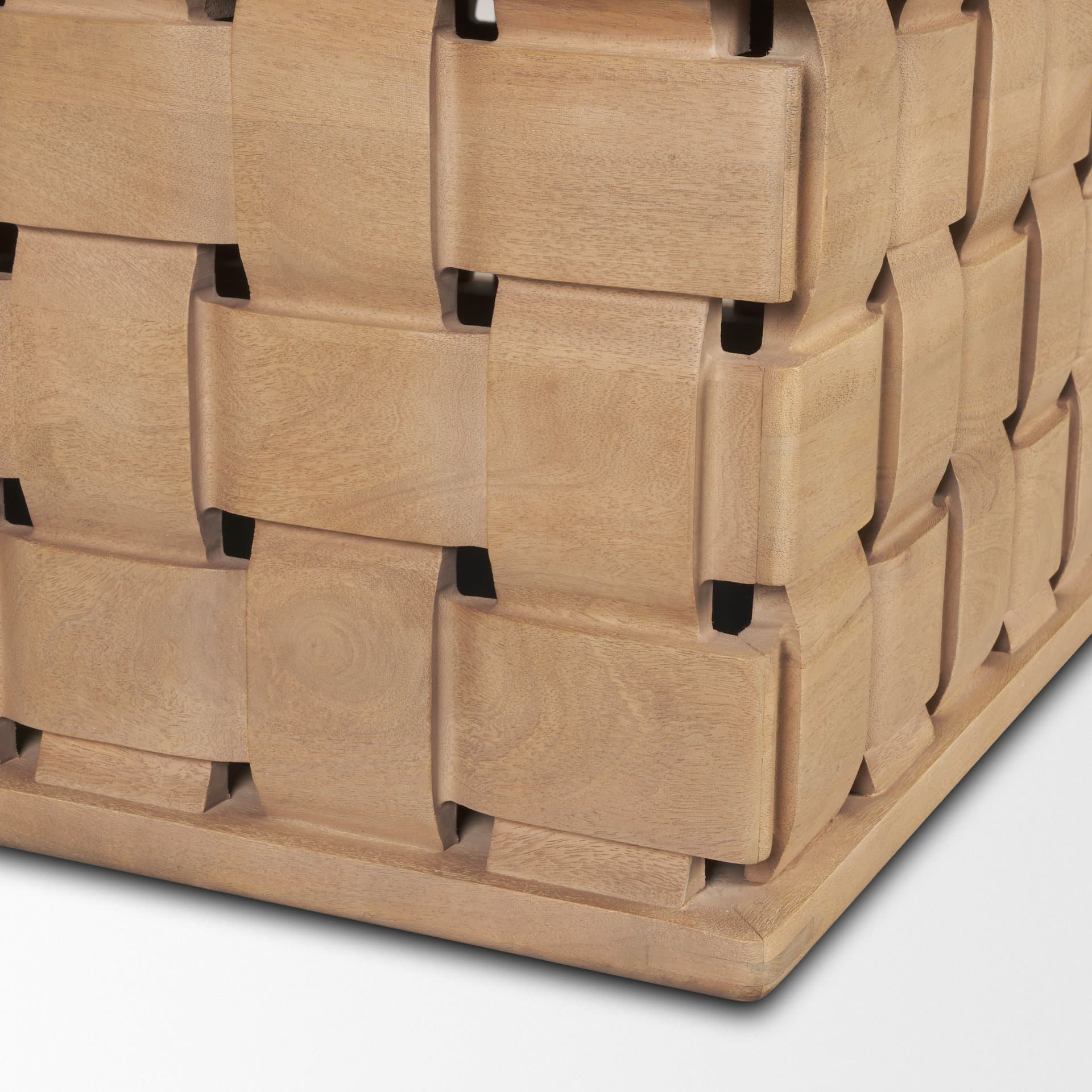 Trellyn 48" Light Brown Wood w/ Carved Woven Base Square Coffee Table — product photograph