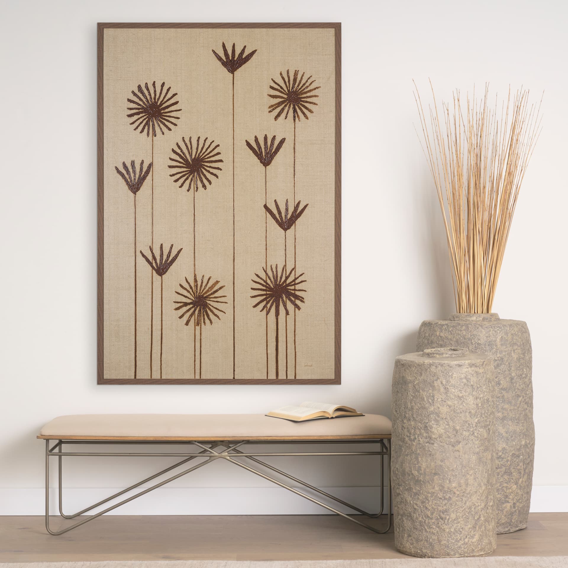Spark II (Tan) by Mercana Studio a Hand Embellished Textured Framed Art Print — in a styled room