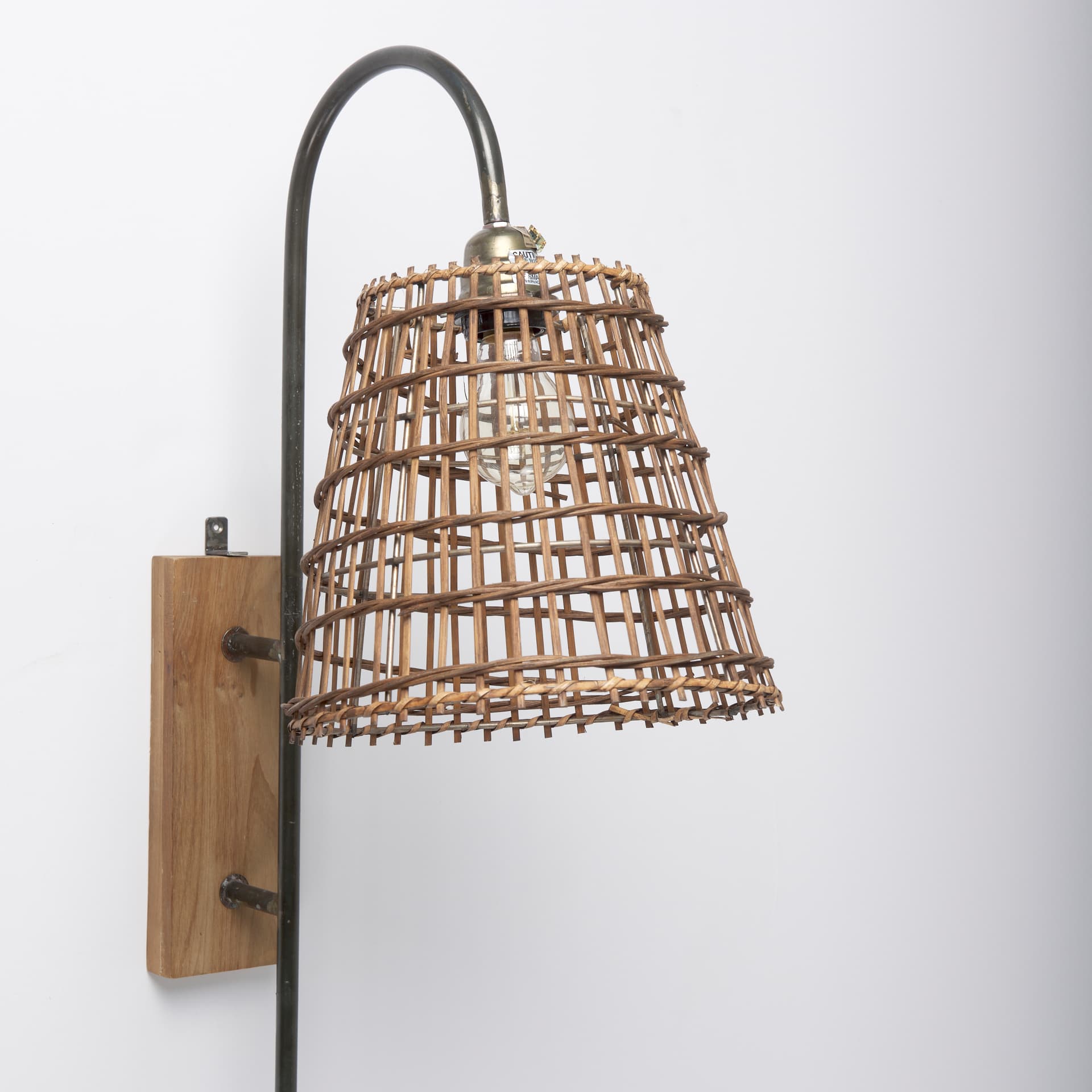 Kiley 28.0L x 7.0W x 15.6H Brown Woven Shade W/Black Metal Wall Sconce — product photograph