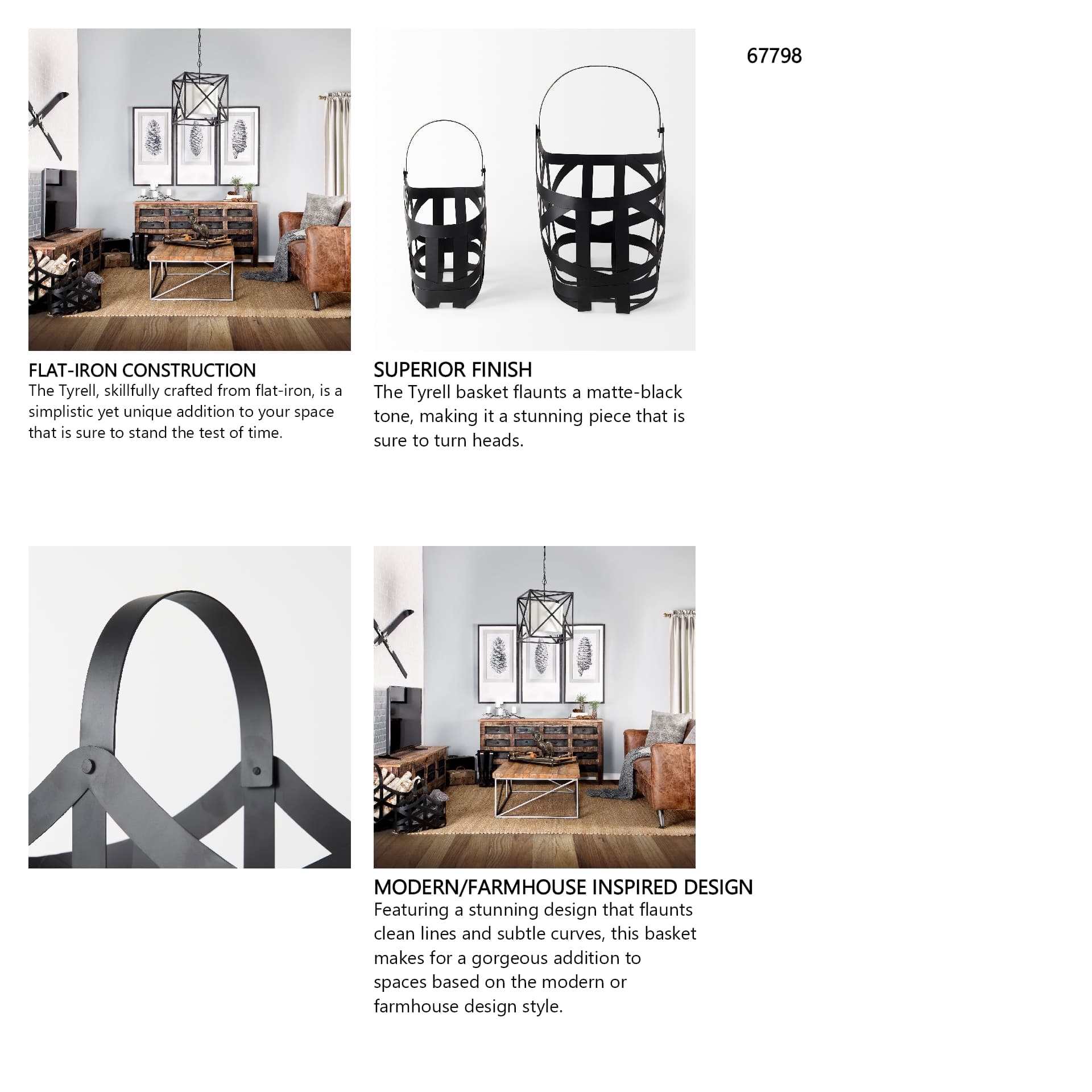 Tyrell (Set of 2) 23L x 11W; 18L x 8W Black Iron Metal Baskets — in a styled room