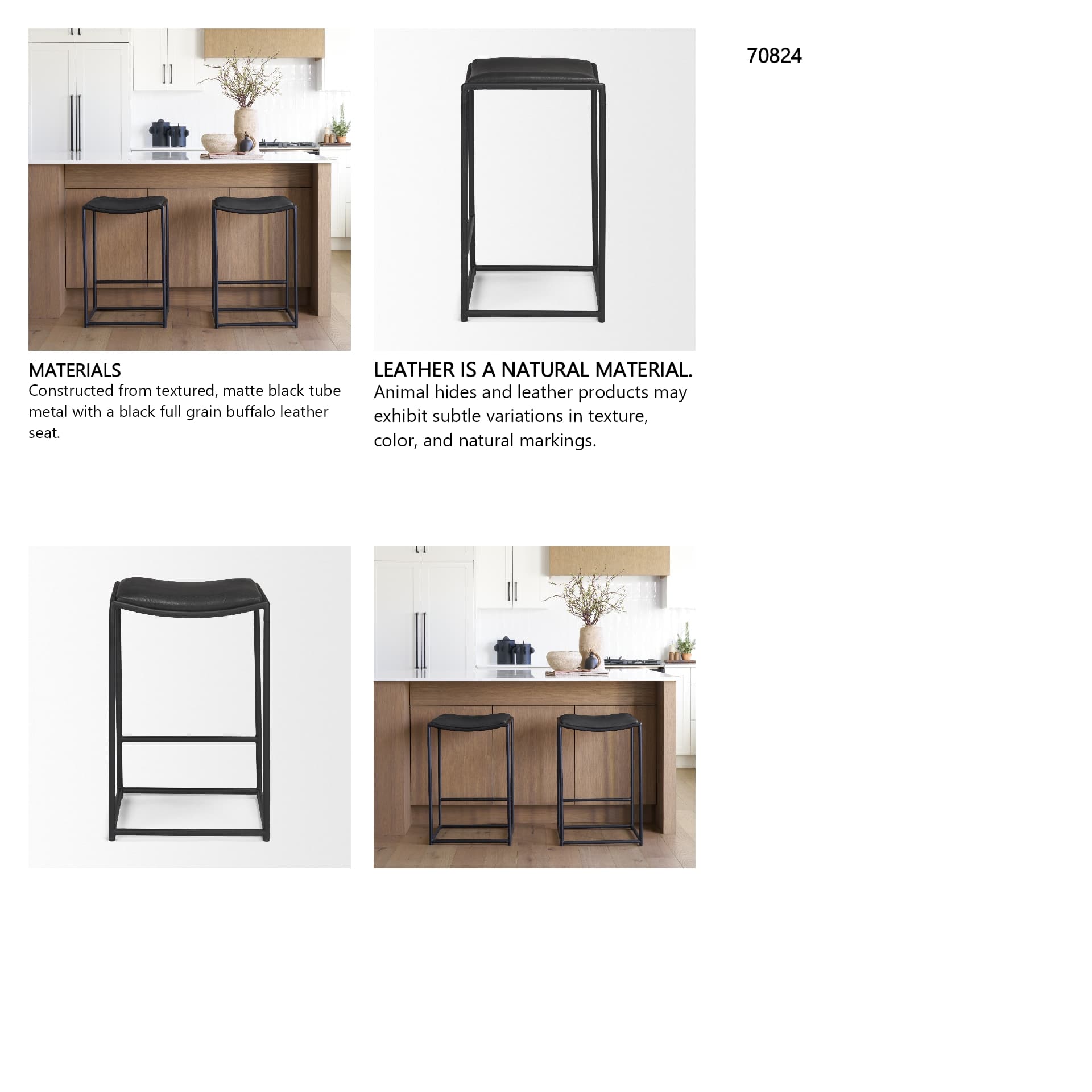 Taniel Backless 27.25in Seat Counter Stool | Black Leather w/ Metal — product photograph