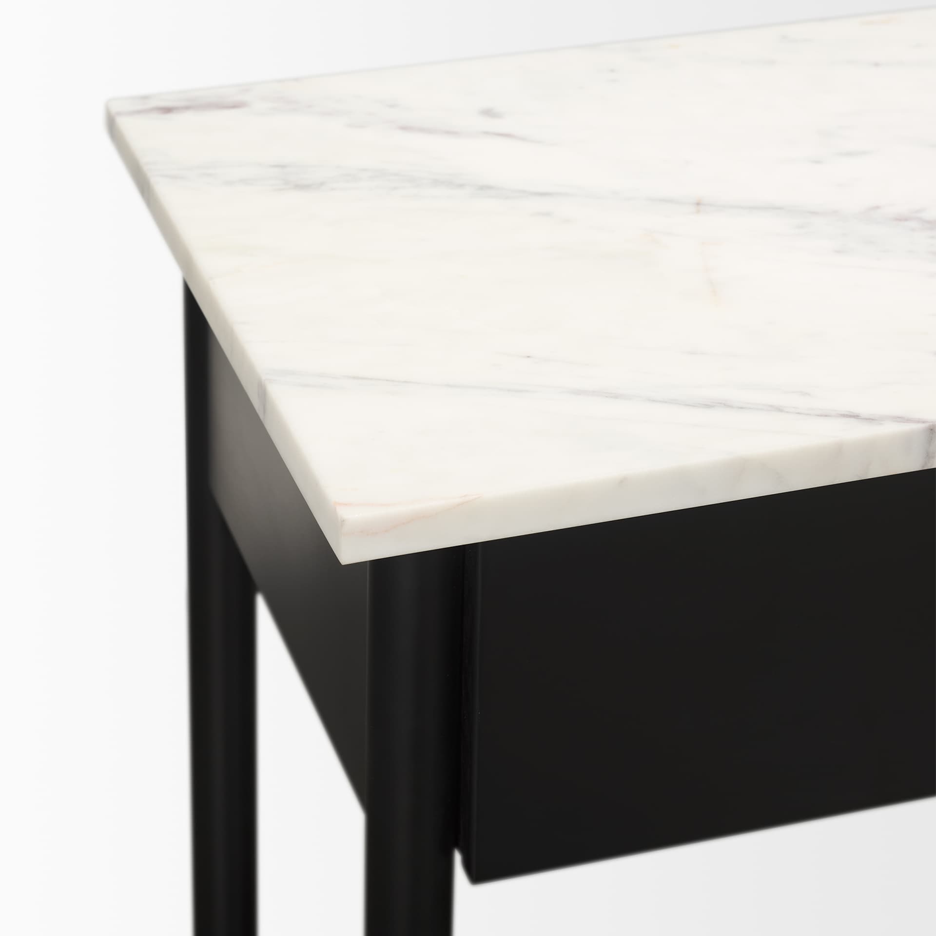 Amika White Marble Top Black Metal Base Console Table — product photograph