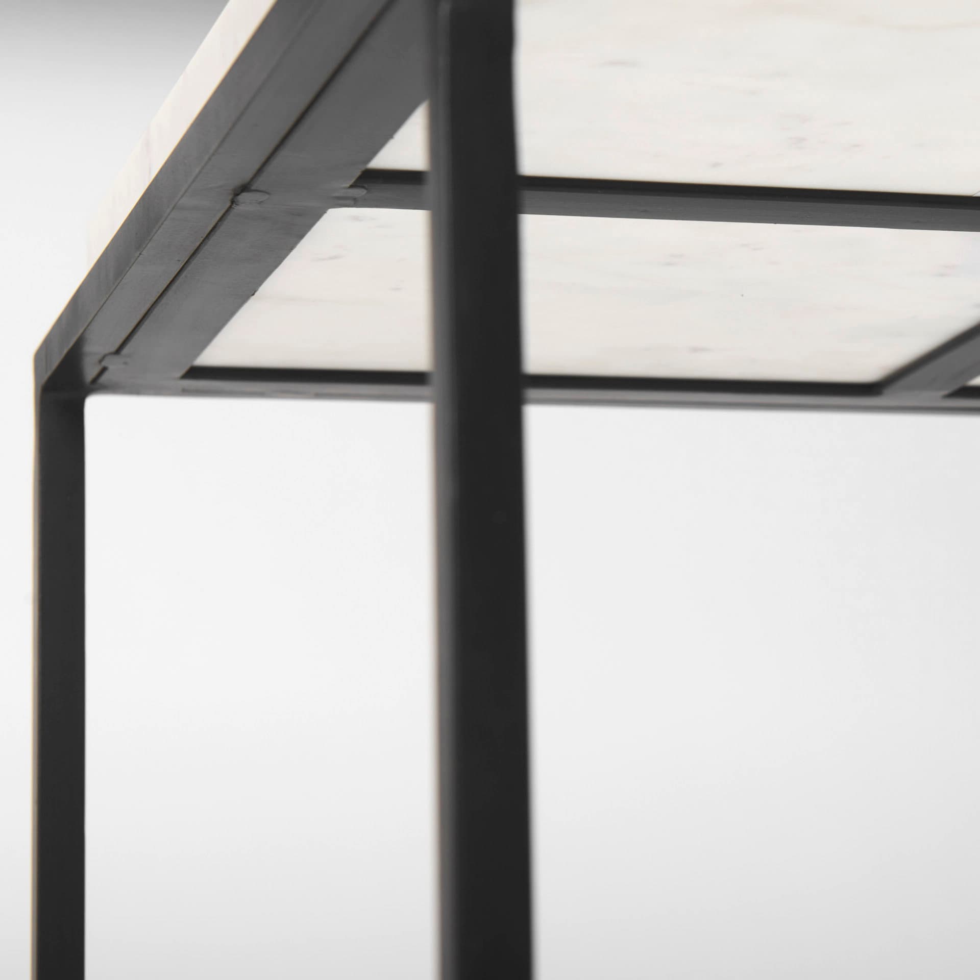 Nathan II 18" x 20" Square Top White Marble and Black Metal End/Side Table — product photograph