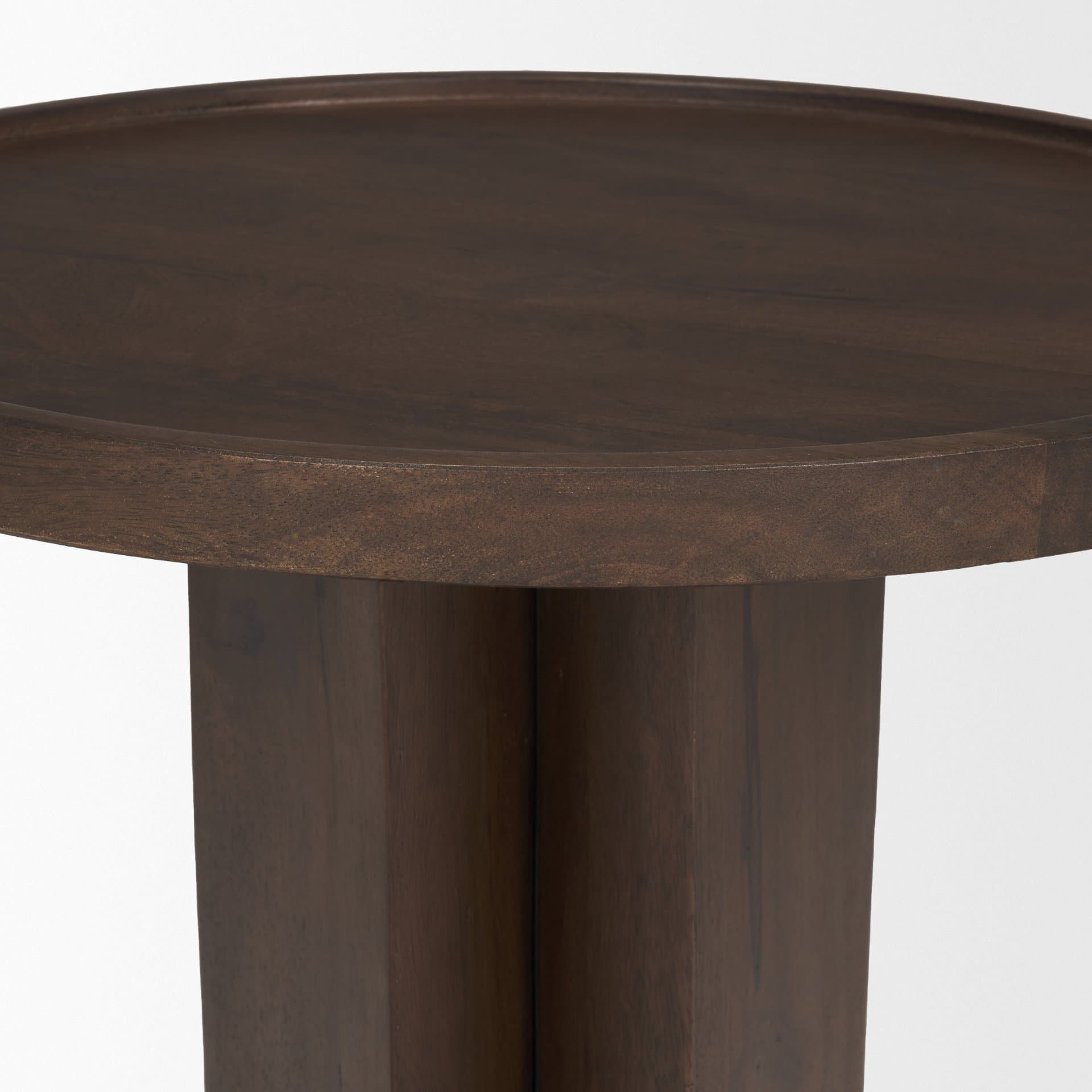 Cayson Dark Brown Sculptural Round Accent Table — product photograph