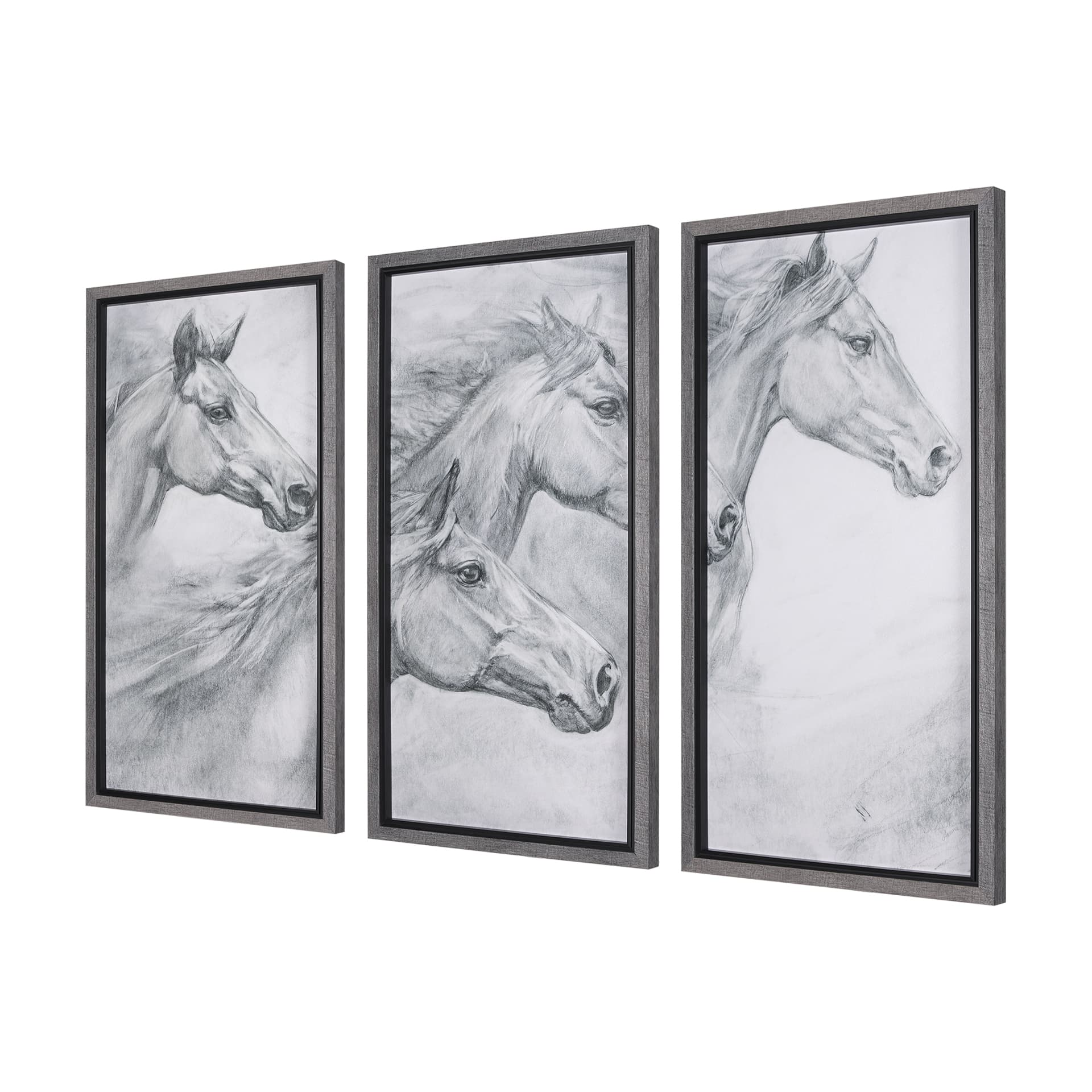 Running Horses (set of 3) by Mercana Studio a Hand Embellished Textured Framed Art Print — product photograph