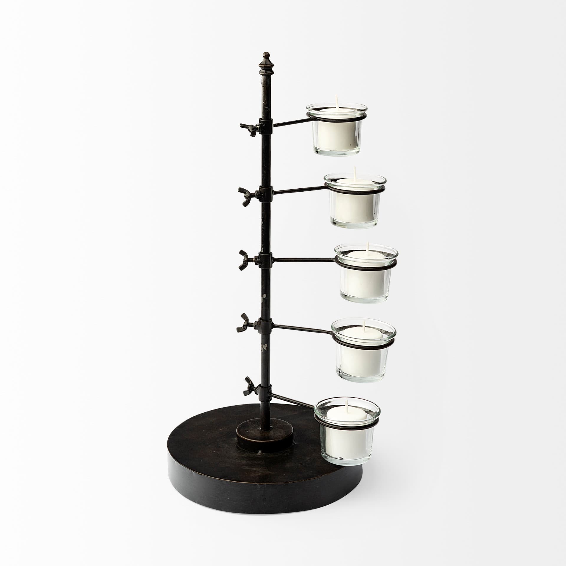 Jaran Black Metal Five Armed Tealight Table Candle Holder — product photograph