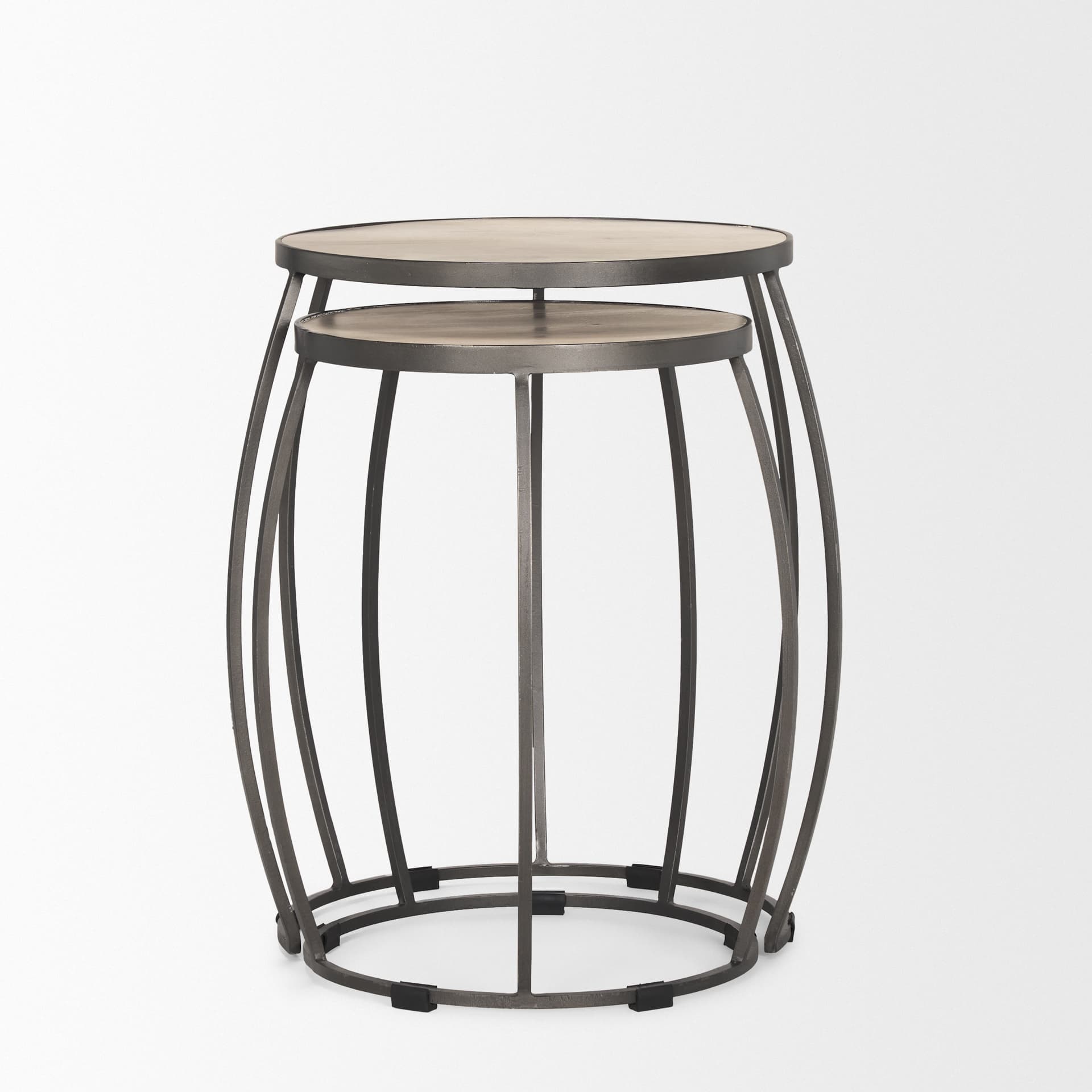 Clapp Round Light Brown W/ White Wash Wood and Silver Metal Nesting Accent Tables (Set of 2) — product photograph