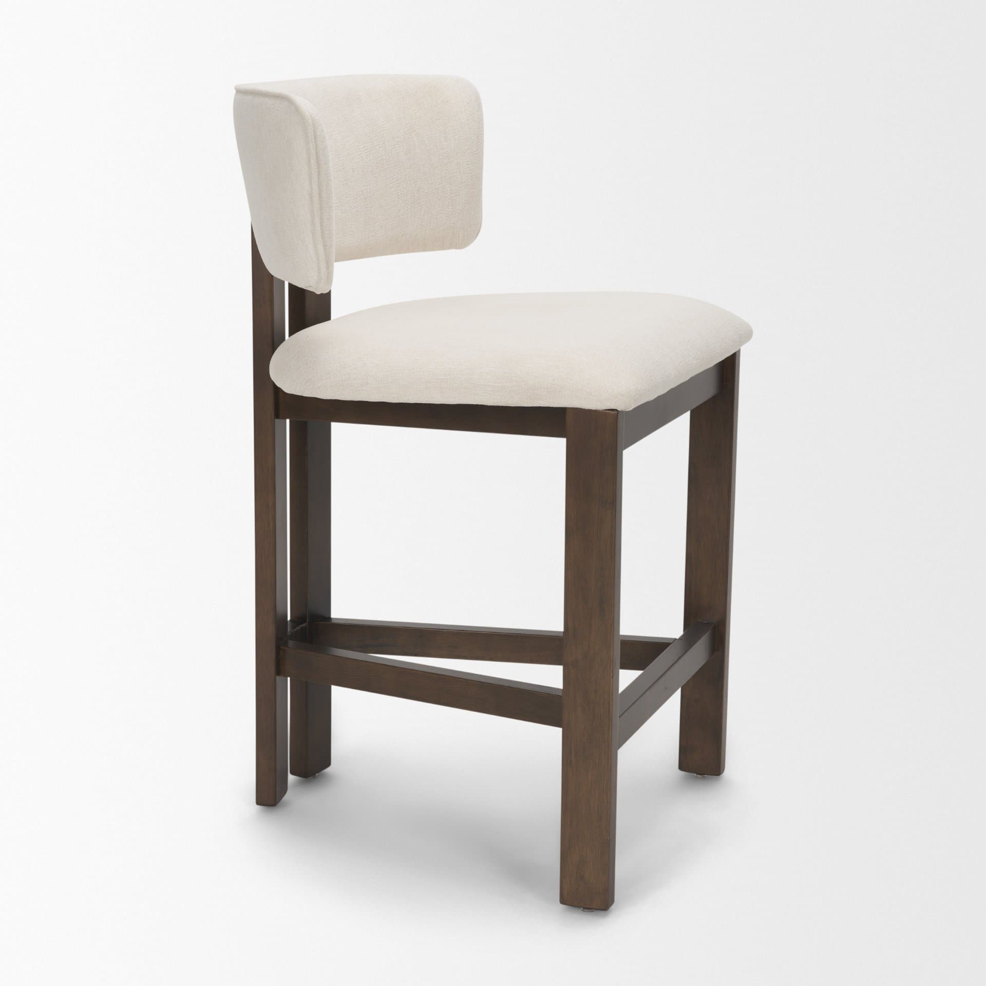 Soho Open Back 35.3in Seat Counter Stool | Cream Fabric w/ Brown Wood — product photograph