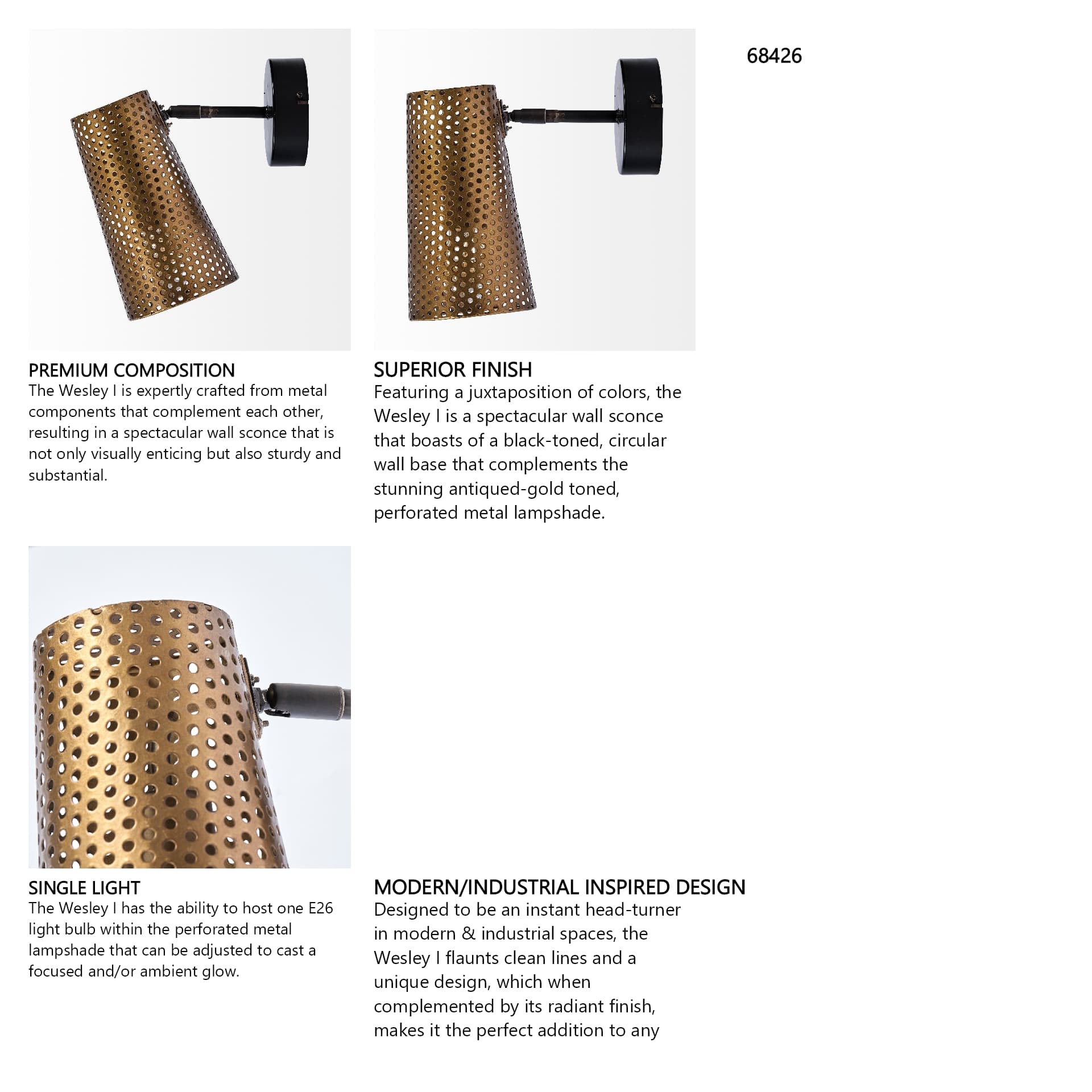 Wesley I 11x10.2 Gold Toned Perforated Metal Cone Wall Sconce — in a styled room