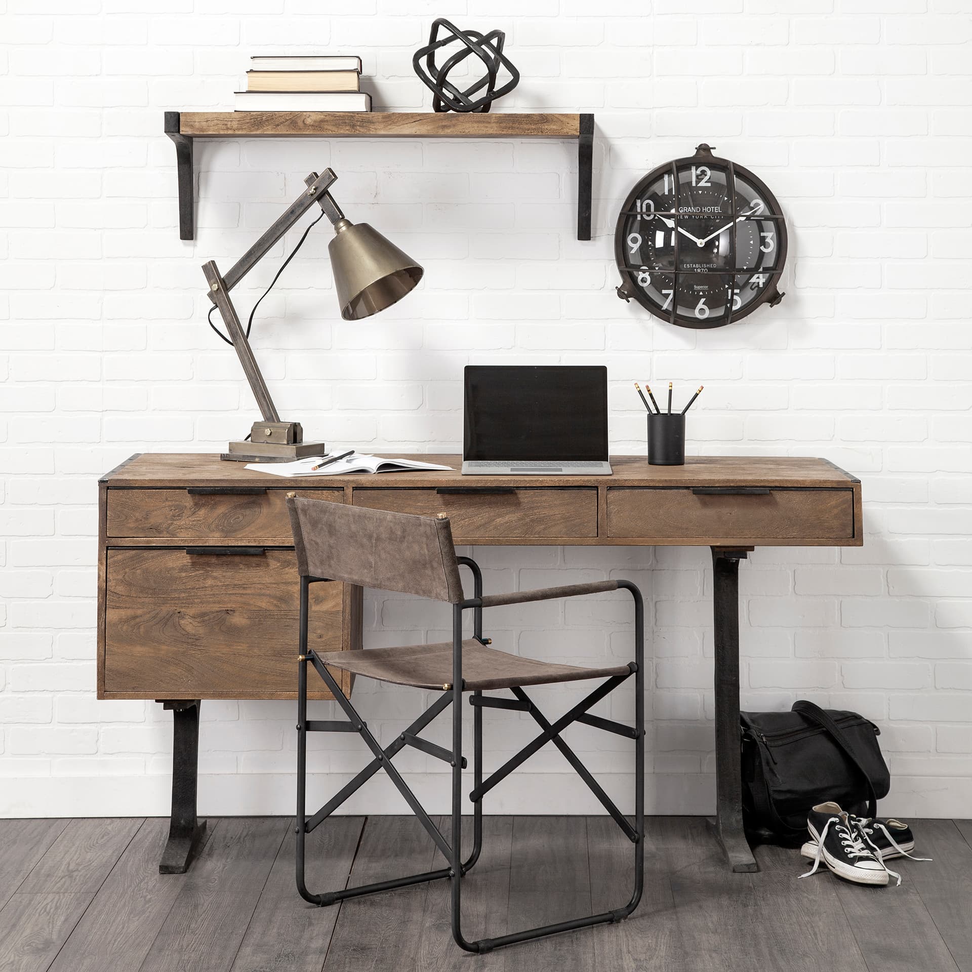 Bellmond 15L x 15H Large Industrial Wall Clock — in a styled room