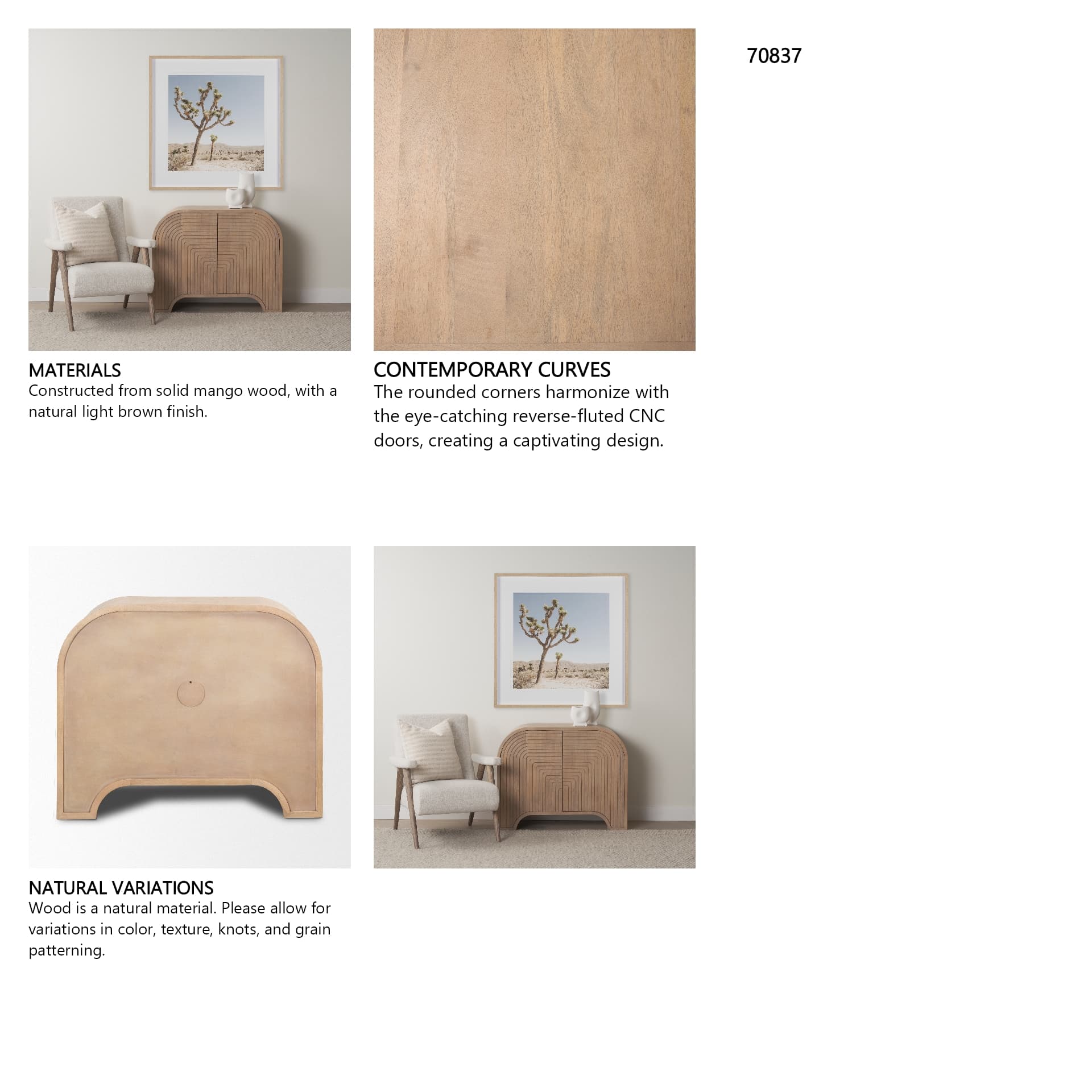 Sorina Reverse Fluted Light Brown Wood Accent Cabinet — in a styled room