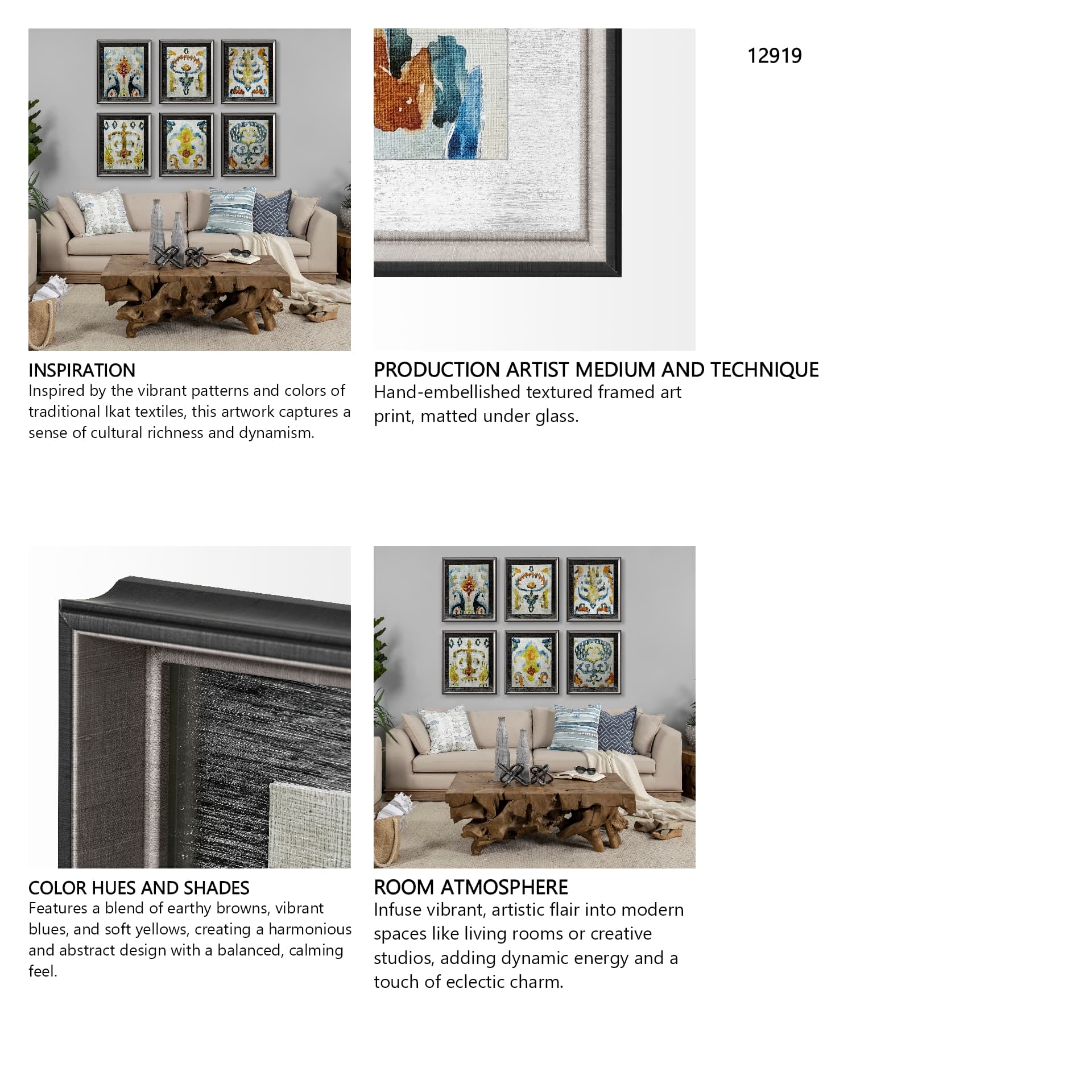 Bohemian Ikat IV by Chariklia Zarris a Hand Embellished Textured Framed Art Print Matted under Glass — in a styled room